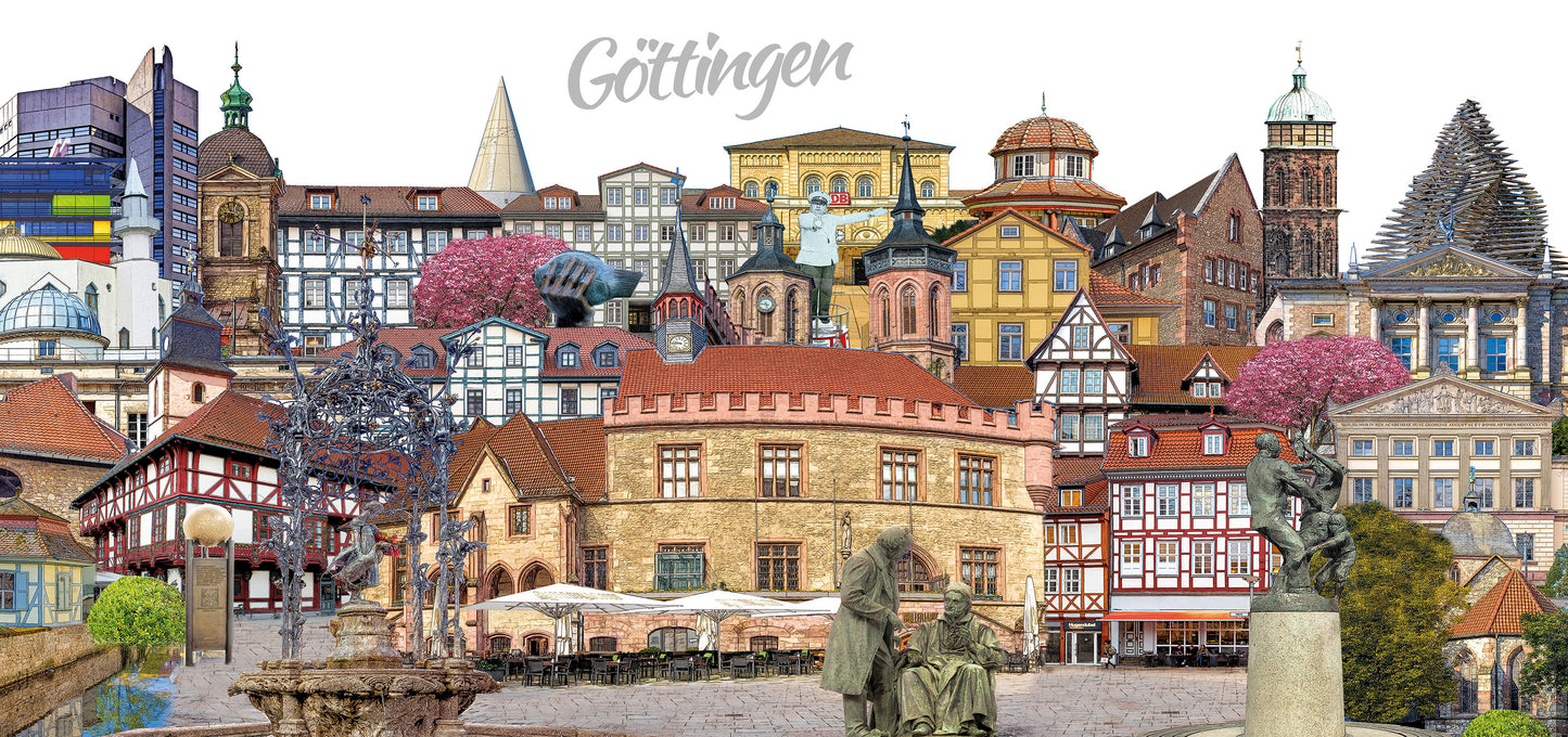 Göttingen Skyline Collage mit Fachwerkarchitektur und Kirchen auf Leinwand