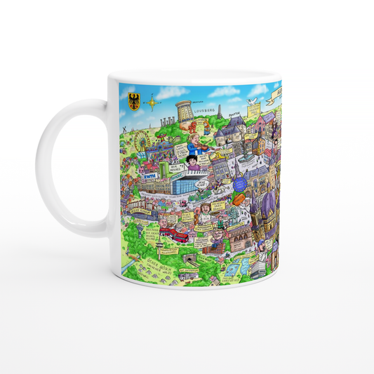 Vorderseite der Tasse mit CHIO Pferdesport und Alemannia Aachen Logo.