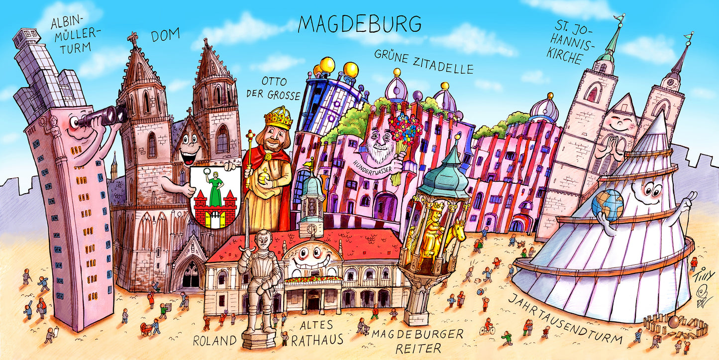 Humorvolles Magdeburg Motiv auf Tasse für das Büro und Zuhause
