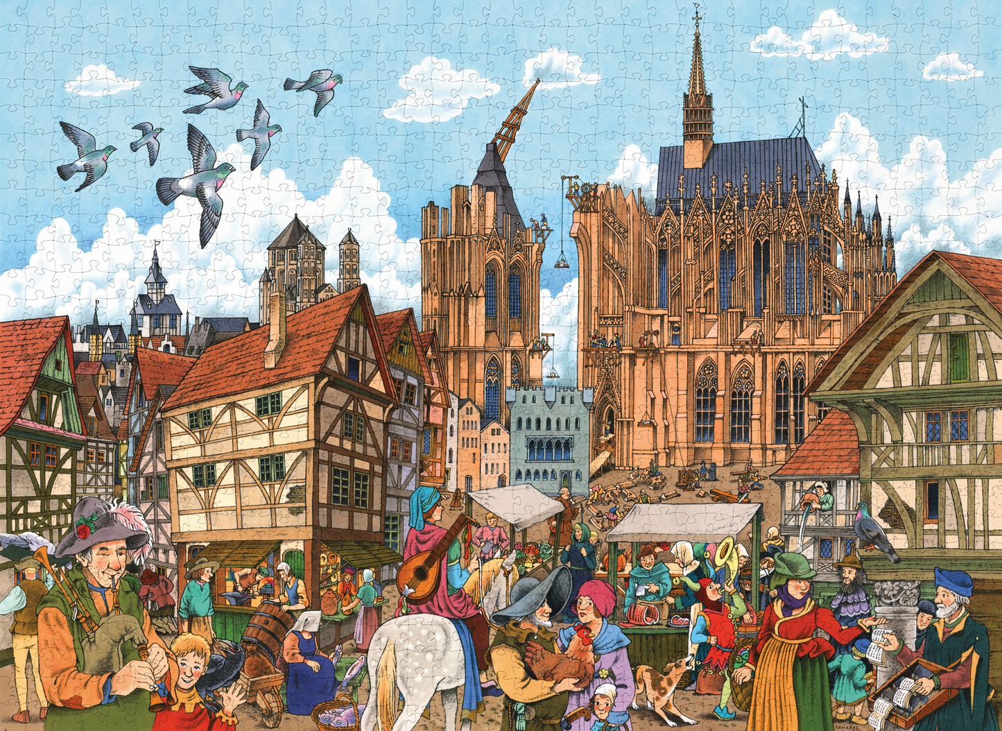 Vollständig gelegtes Köln Puzzle 1000 Teile mit buntem Wimmelbild