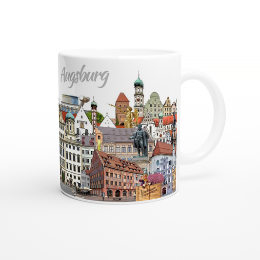 Augsburg Tasse Detailansicht mit Perlachturm und Hotelturm