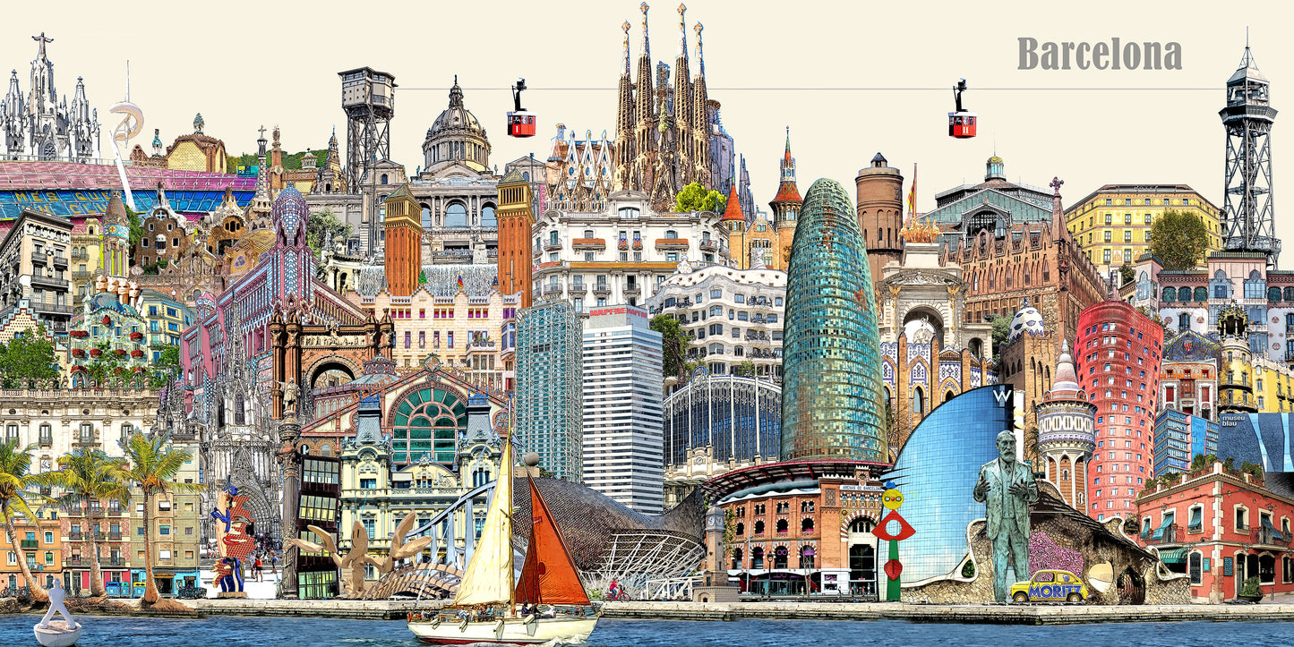 Barcelona Leinwand 120x60 cm als großformatige Wanddekoration.