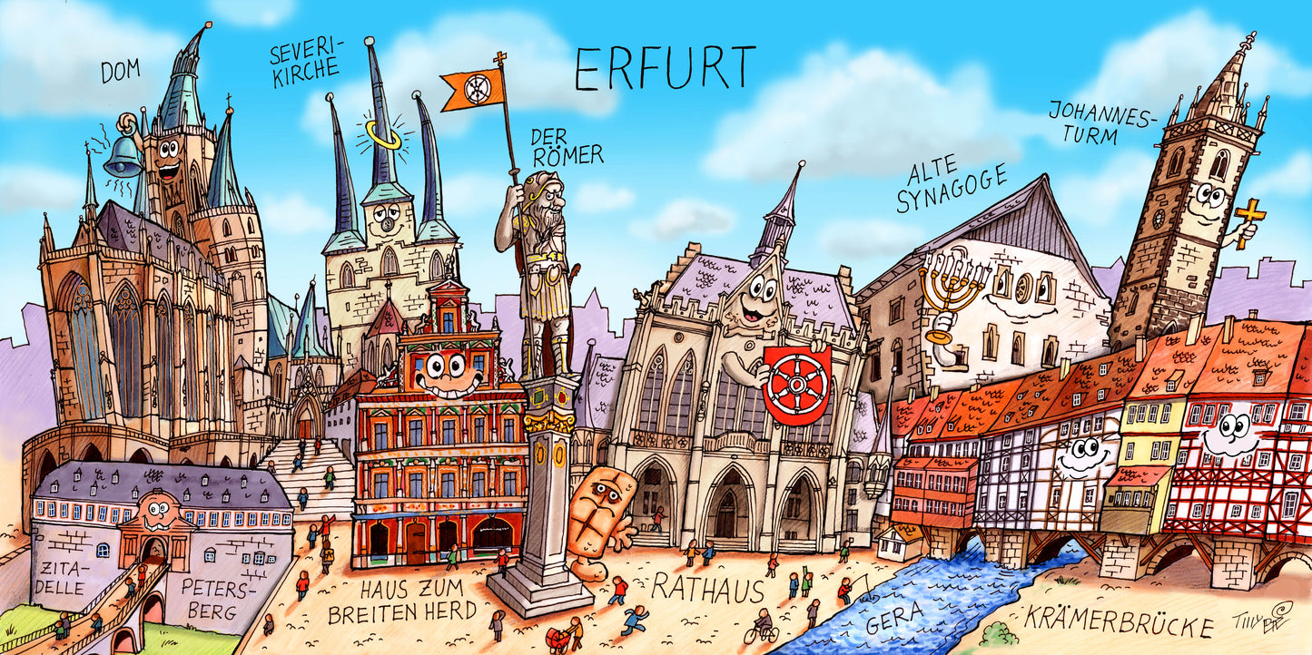 Humorvolles Stadtmotiv Erfurt von Künstler Jacques Tilly.