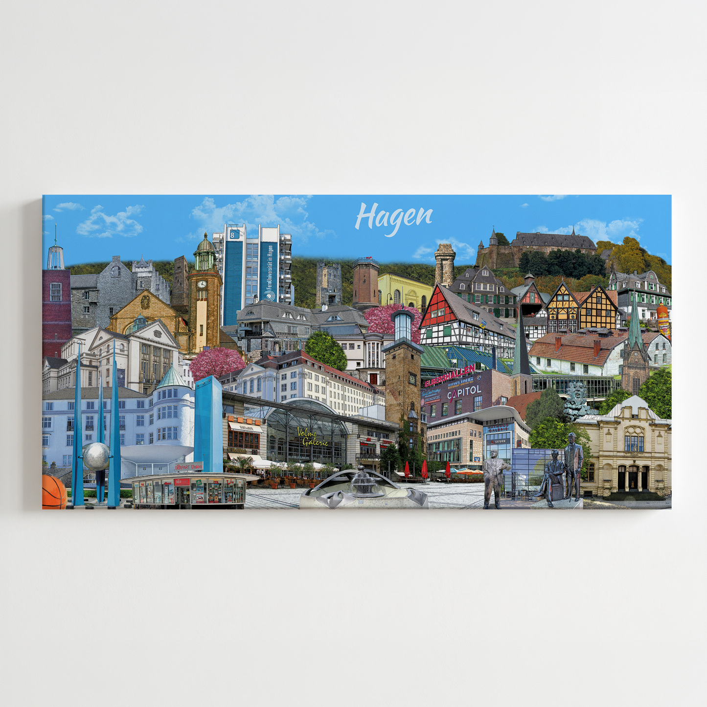 Hagen Leinwand mit bunter Stadt-Collage von Bernd Röttgers