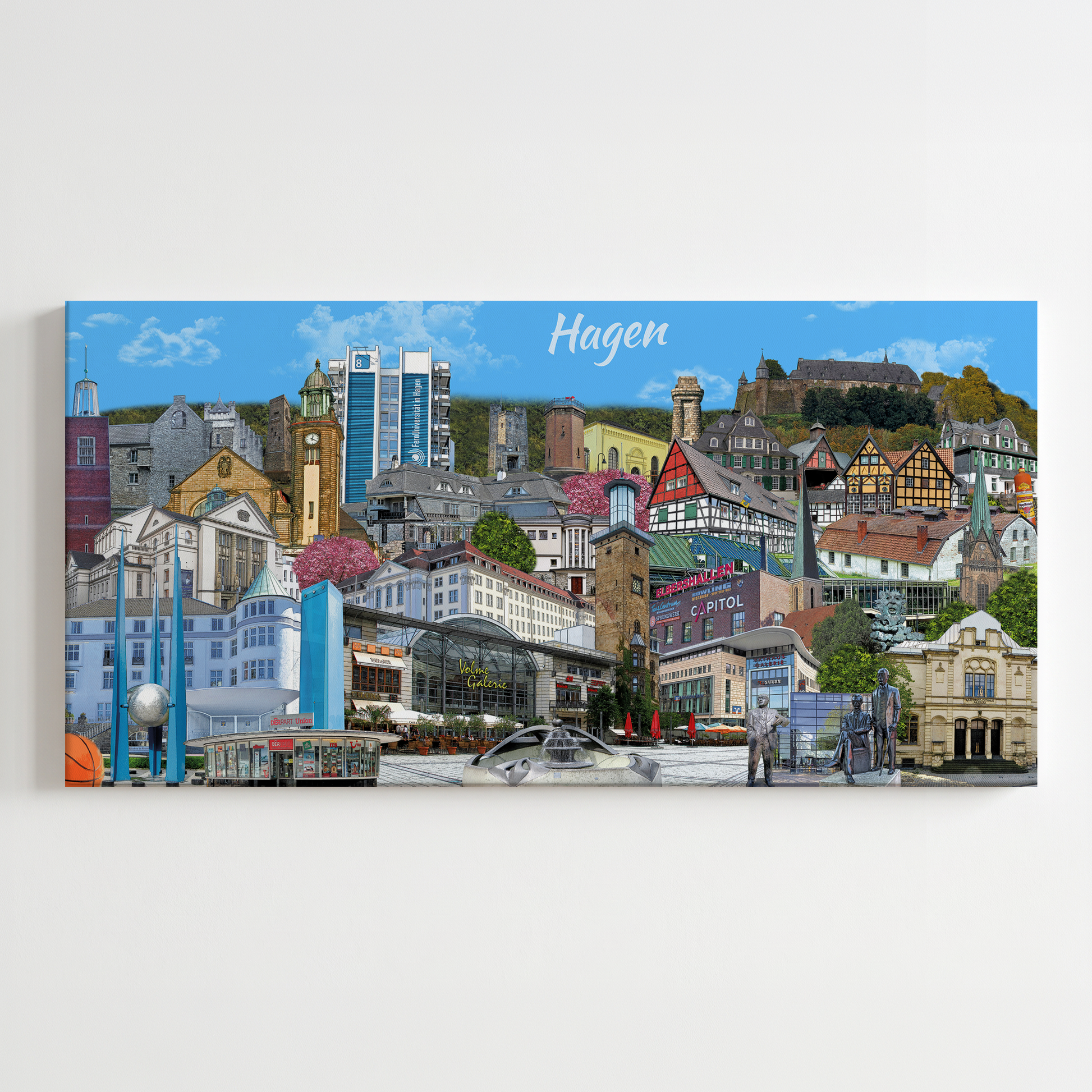 Hagen Leinwand mit bunter Stadt-Collage von Bernd Röttgers