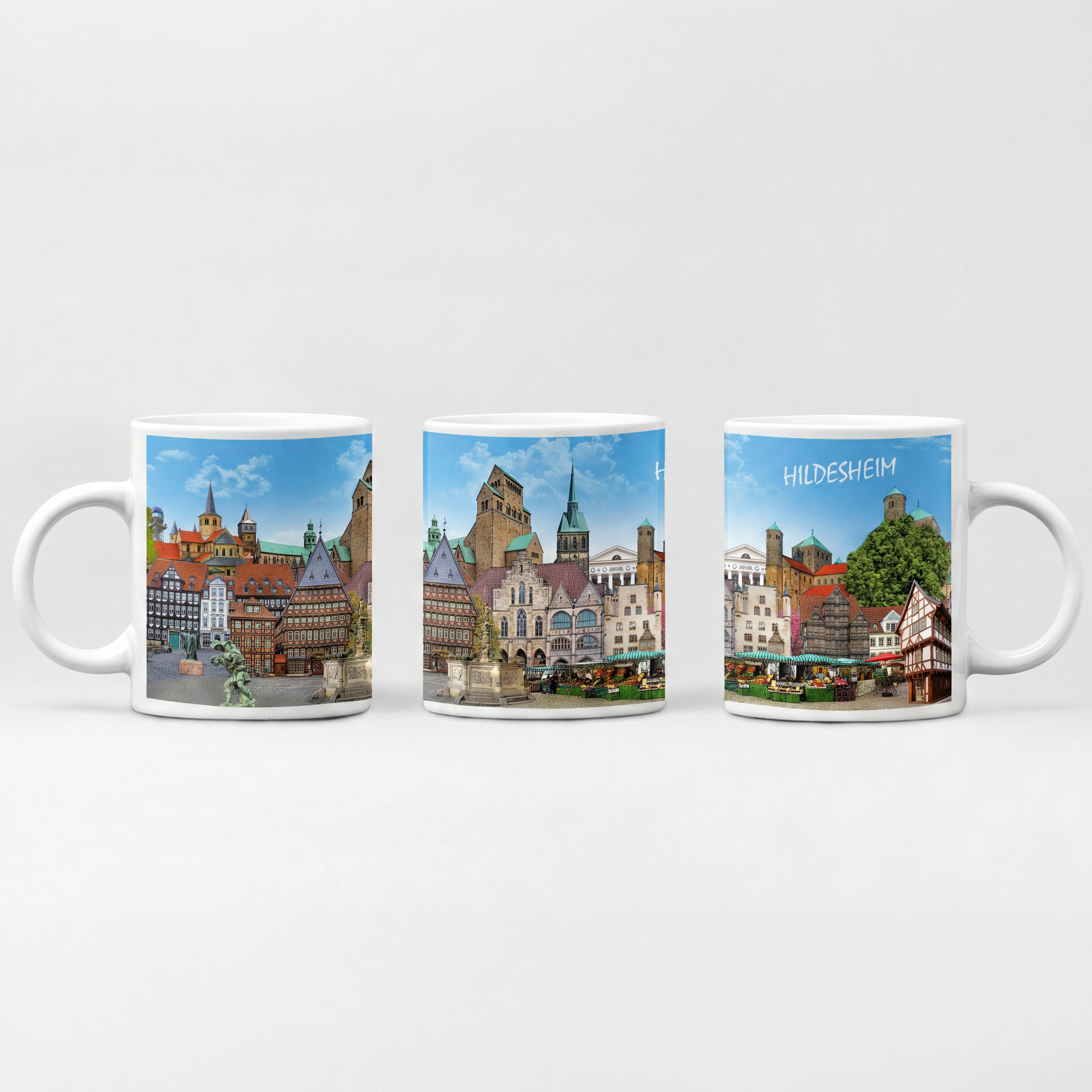 Bunte Hildesheim Tasse mit Stadtmotiv von Bernd Röttgers