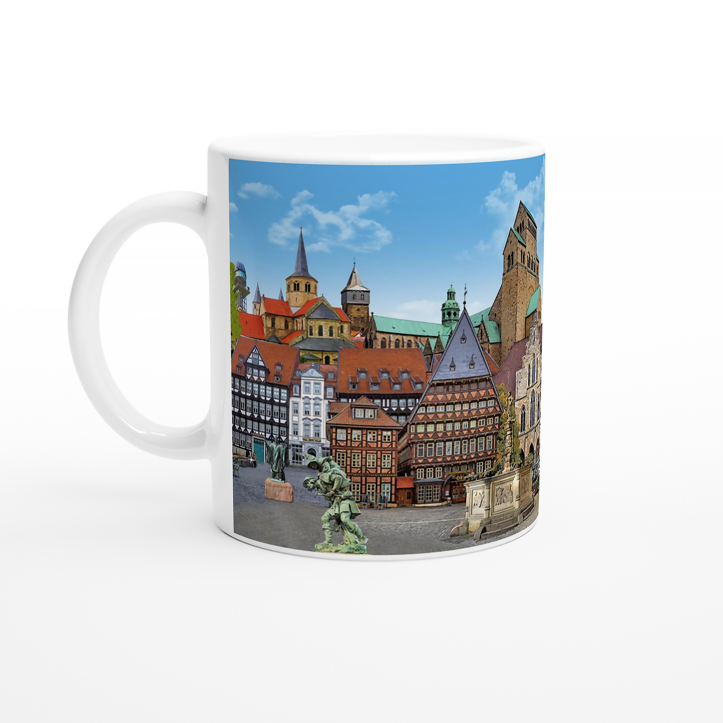 Seitenansicht der Hildesheim Tasse mit regionalem Kunstmotiv