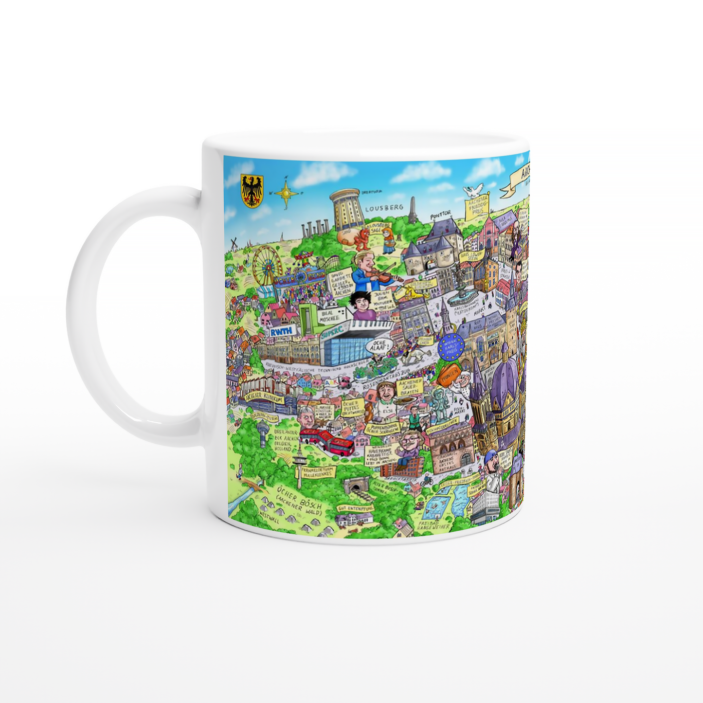 Vorderseite der Tasse mit CHIO Pferdesport und Alemannia Aachen Logo.