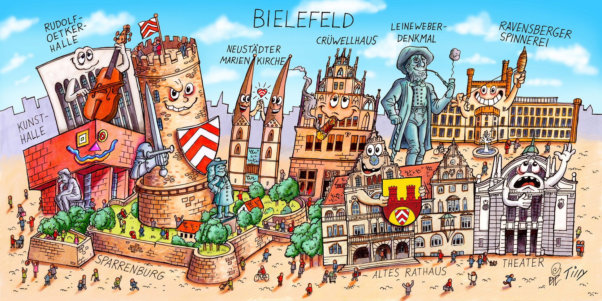 Satirisches Bielefeld Wimmelbild-Motiv von Jacques Tilly