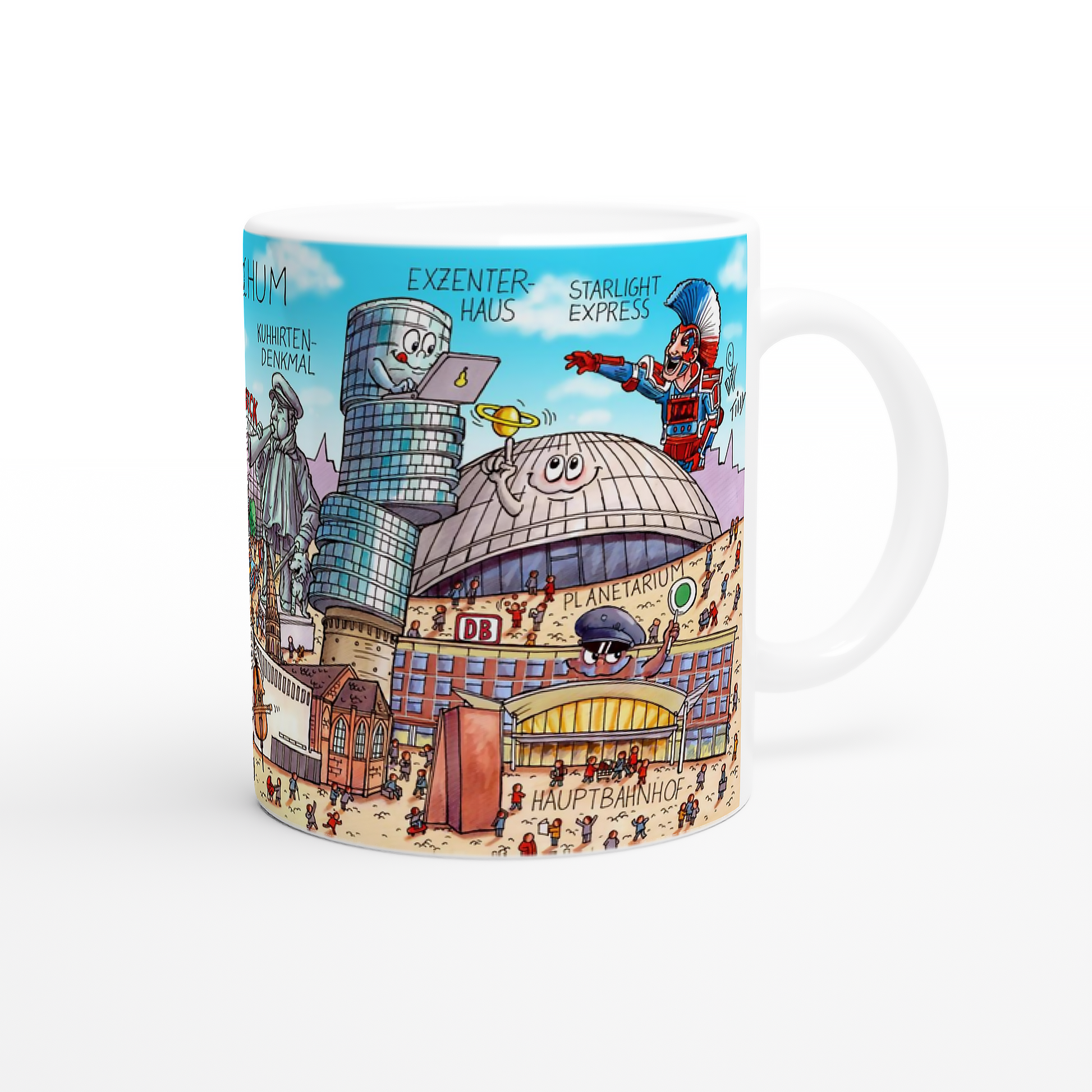 Rechte Seite der Bochum Tasse mit Exzenterhaus, Planetarium und Hauptbahnhof.