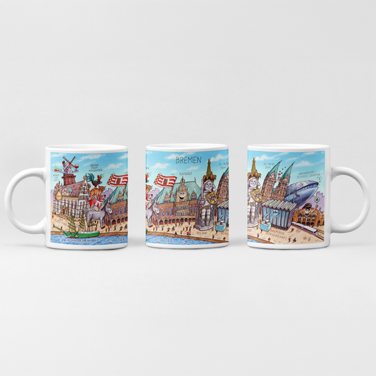 Satirische Kunst von Jacques Tilly als farbintensiver Druck auf einer 325ml Tasse.