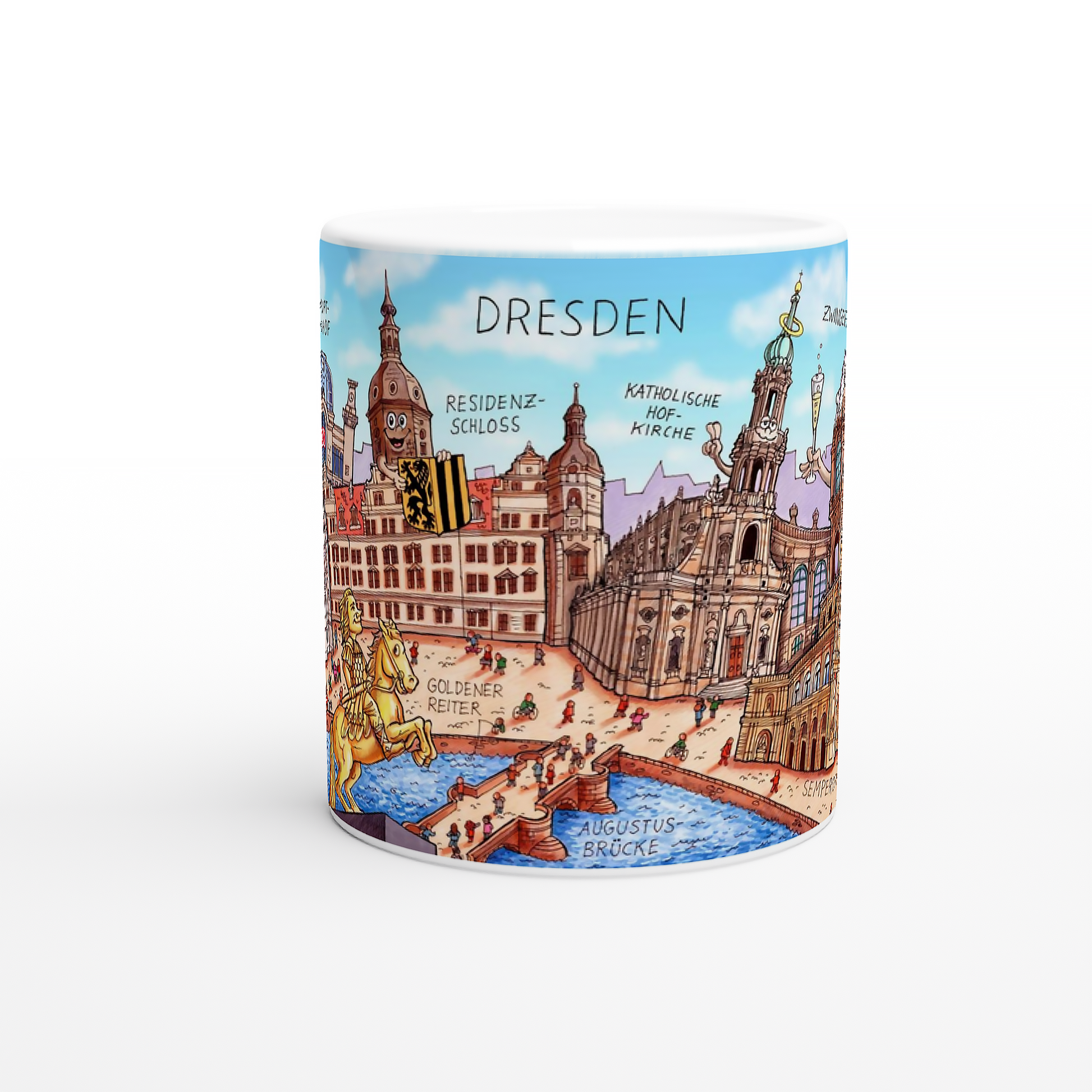 Lustige Kaffeetasse mit Dresdner Residenzschloss und Katholischer Hofkirche