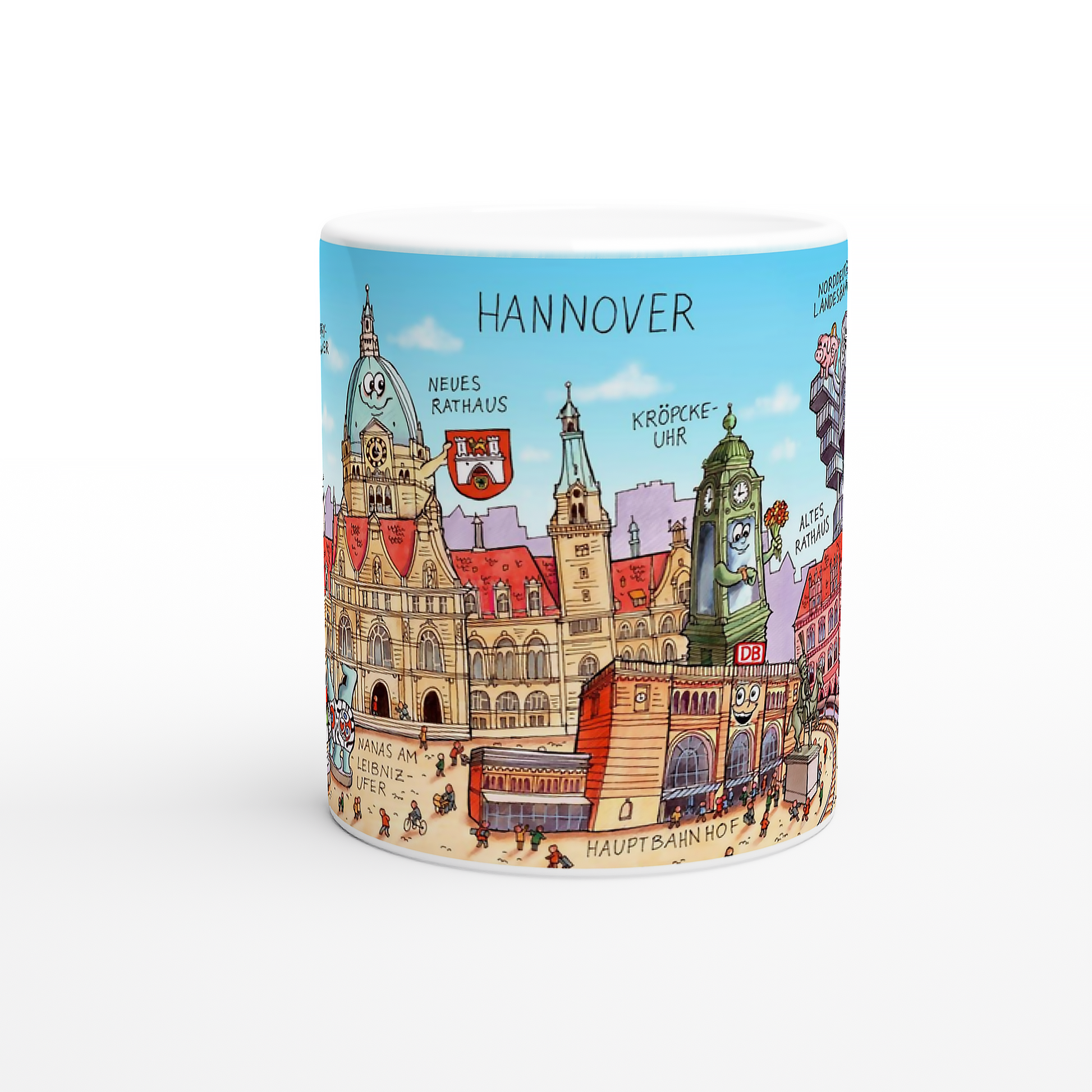 Detailansicht der Hannover Tasse mit Kröpcke-Uhr und Hauptbahnhof