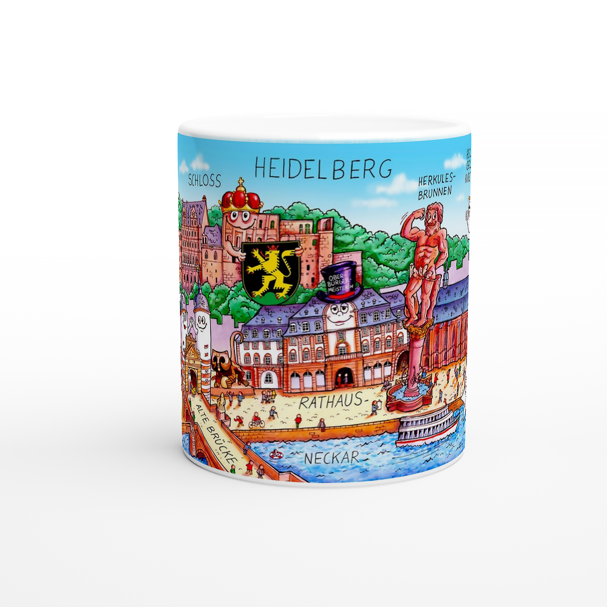Jacques Tilly Motiv auf Tasse mit Herkules-Brunnen und Rathaus