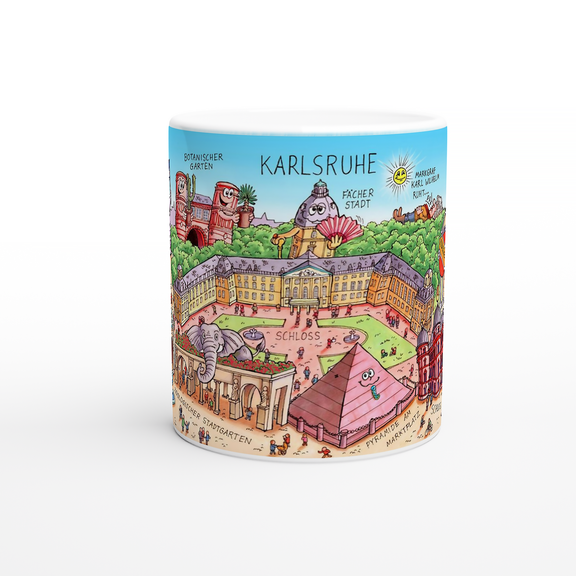 Detailansicht der Karlsruhe Tasse mit ZKM und Botanischem Garten