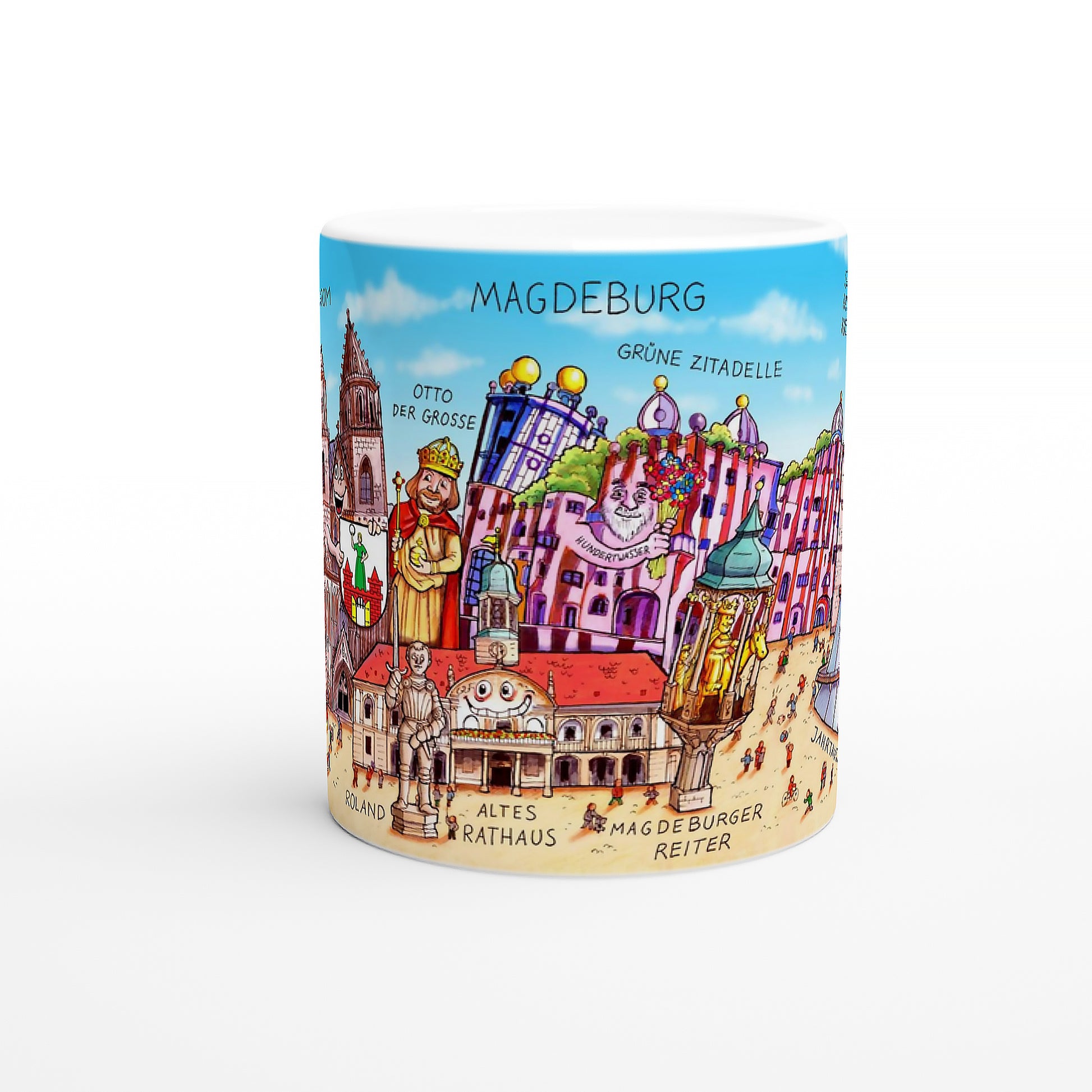 Jacques Tilly Tasse Magdeburg mit Jahrtausendturm auf der Rückseite