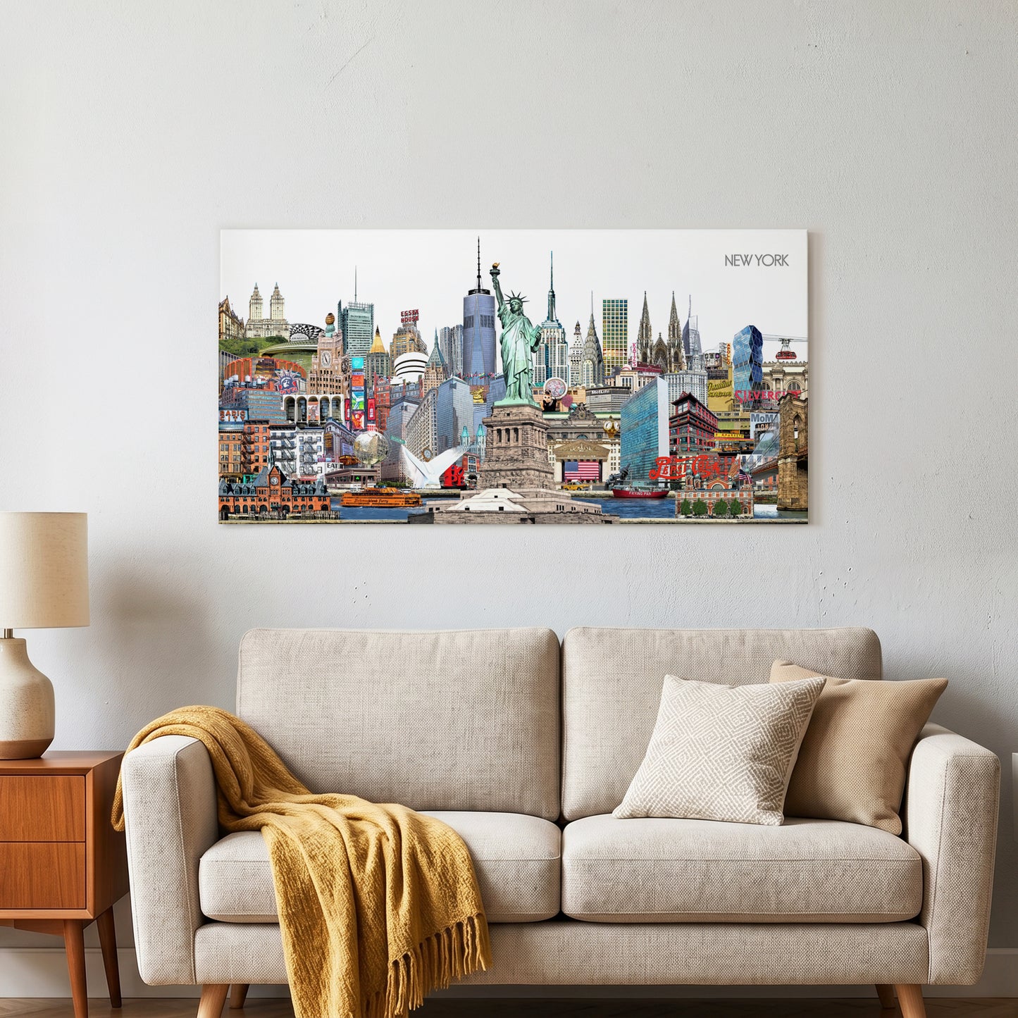 New York Wandbild im modernen Wohnzimmer über dem Sofa