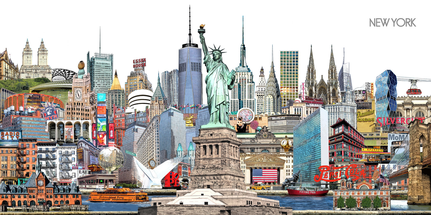 Brooklyn Bridge auf der farbintensiven New York Collage