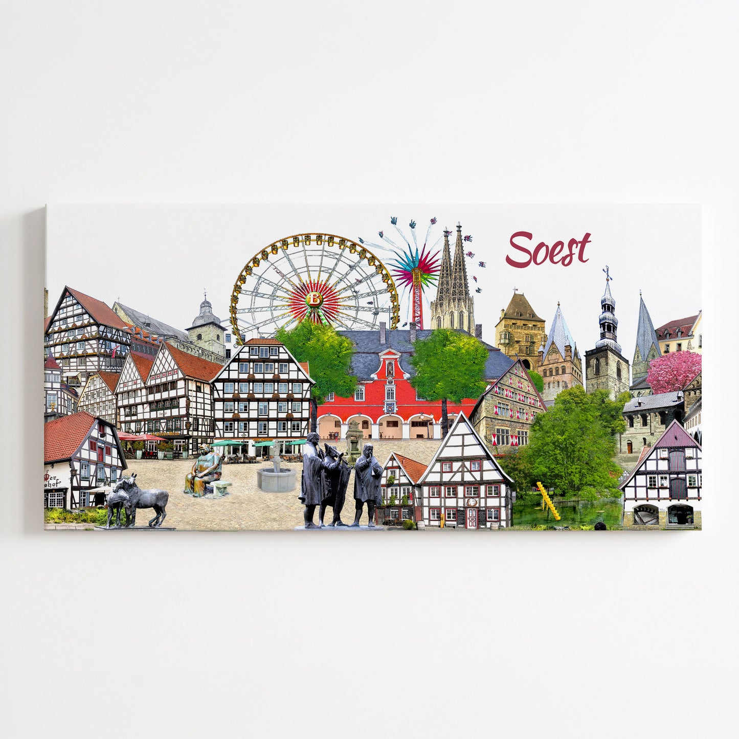 Soest Leinwand Panorama mit Patrokli Dom und Riesenrad der Kirmes