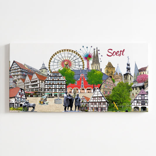 Soest Leinwand Panorama mit Patrokli Dom und Riesenrad der Kirmes