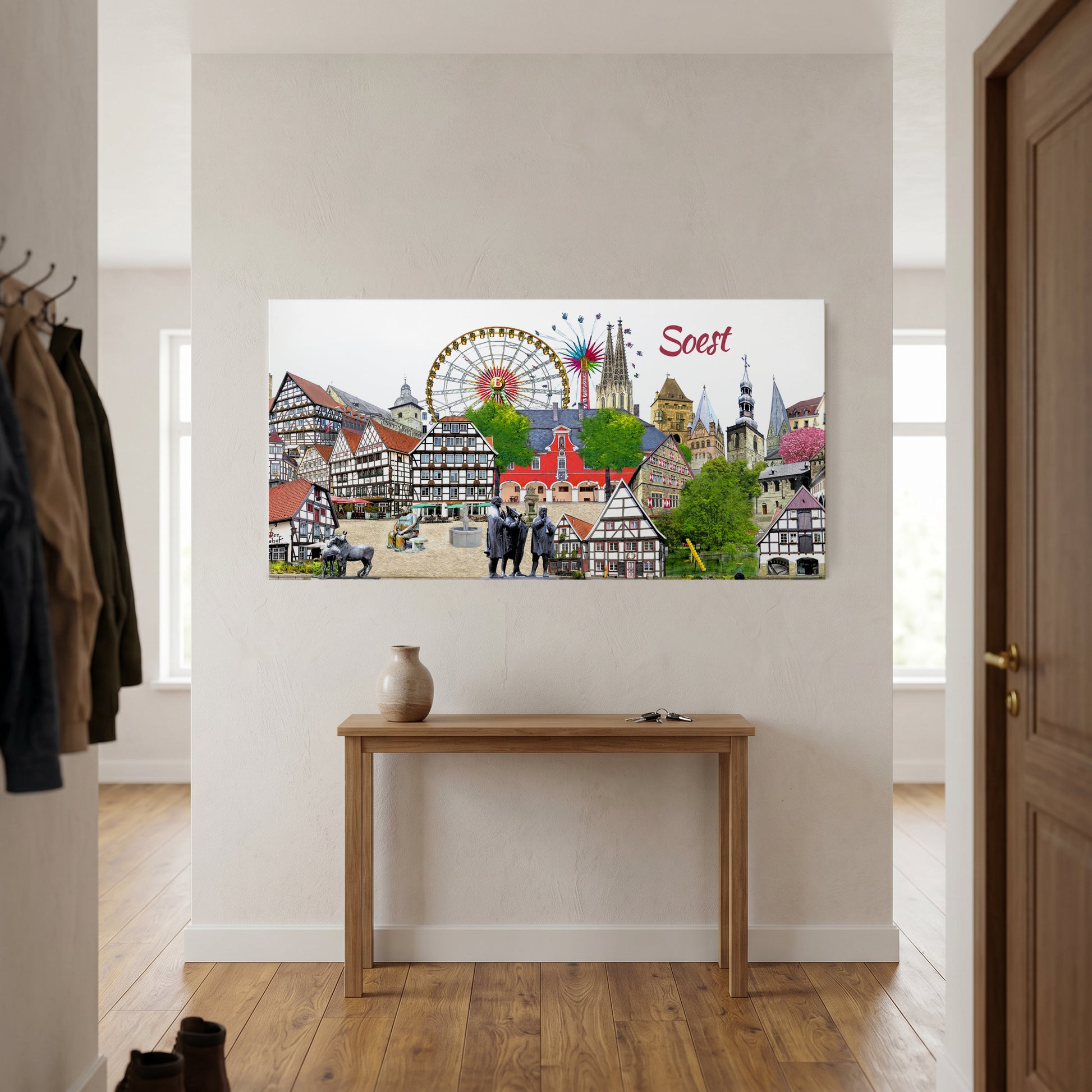 Soest Leinwand an der Wand in einem modernen Flur aufgehängt