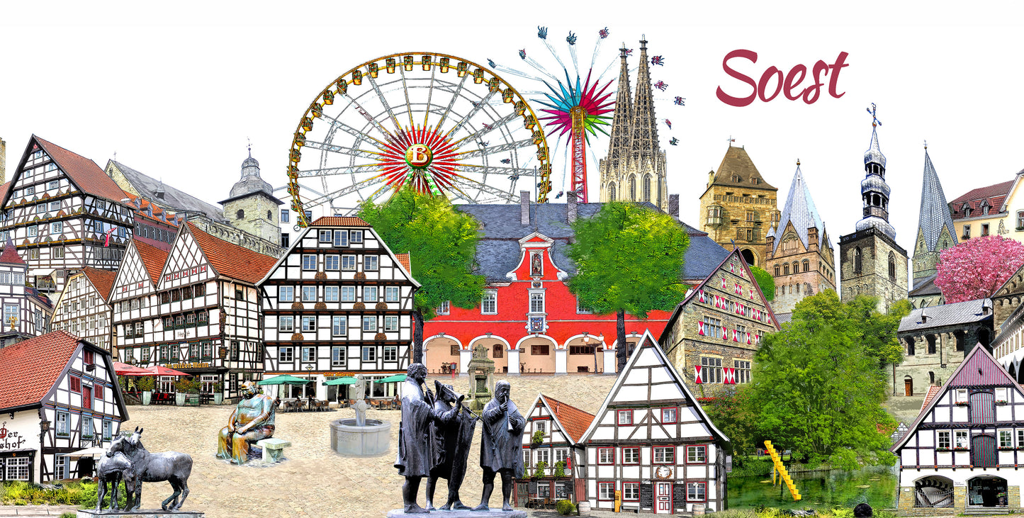 Historische Fachwerkhäuser und Mönchshof auf dem Soest Stadtpanorama