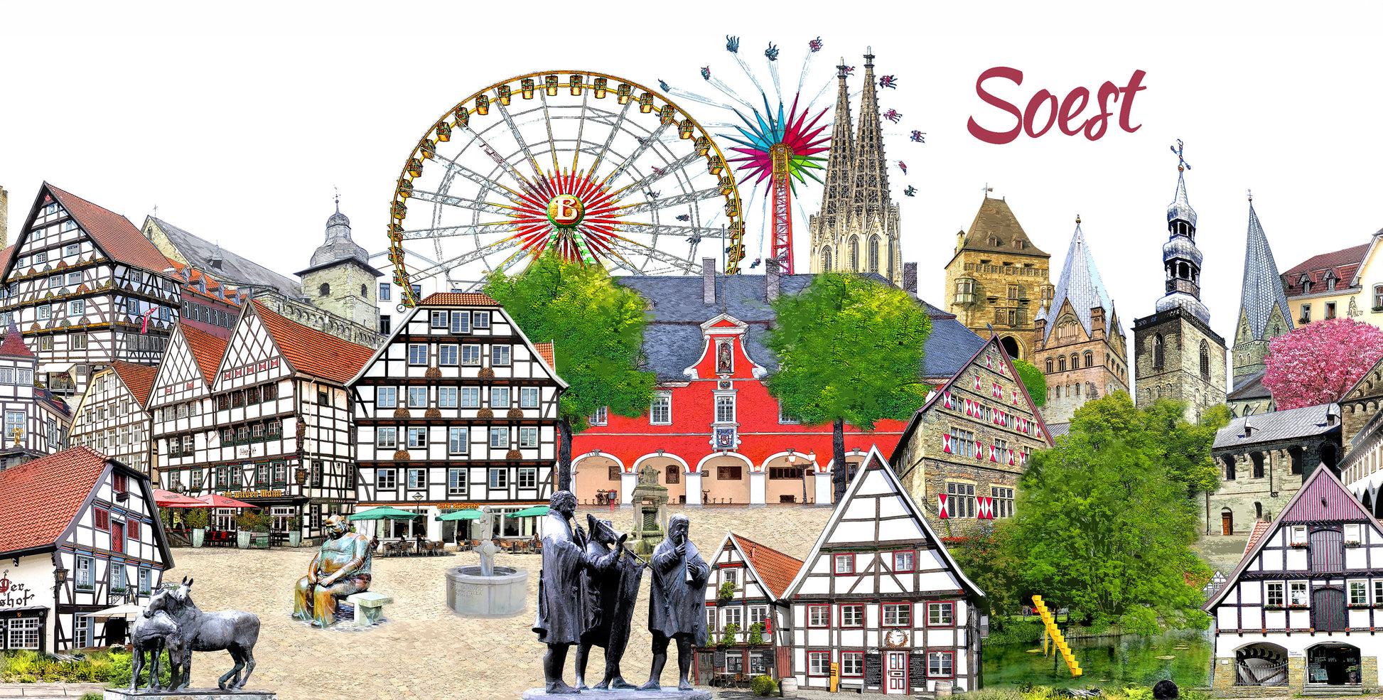 Historische Fachwerkhäuser und Mönchshof auf dem Soest Stadtpanorama