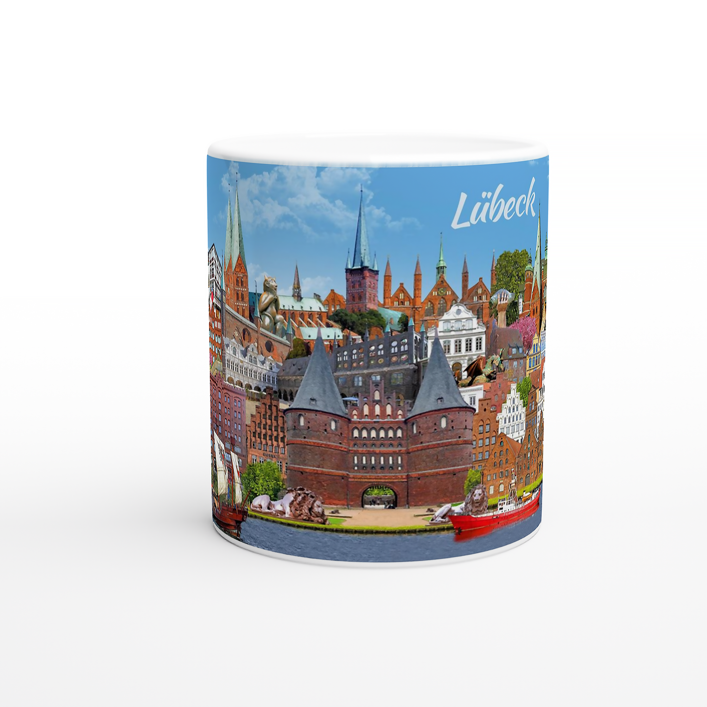 Kaffeebecher Lübeck Collage von Bernd Röttgers Seitenansicht