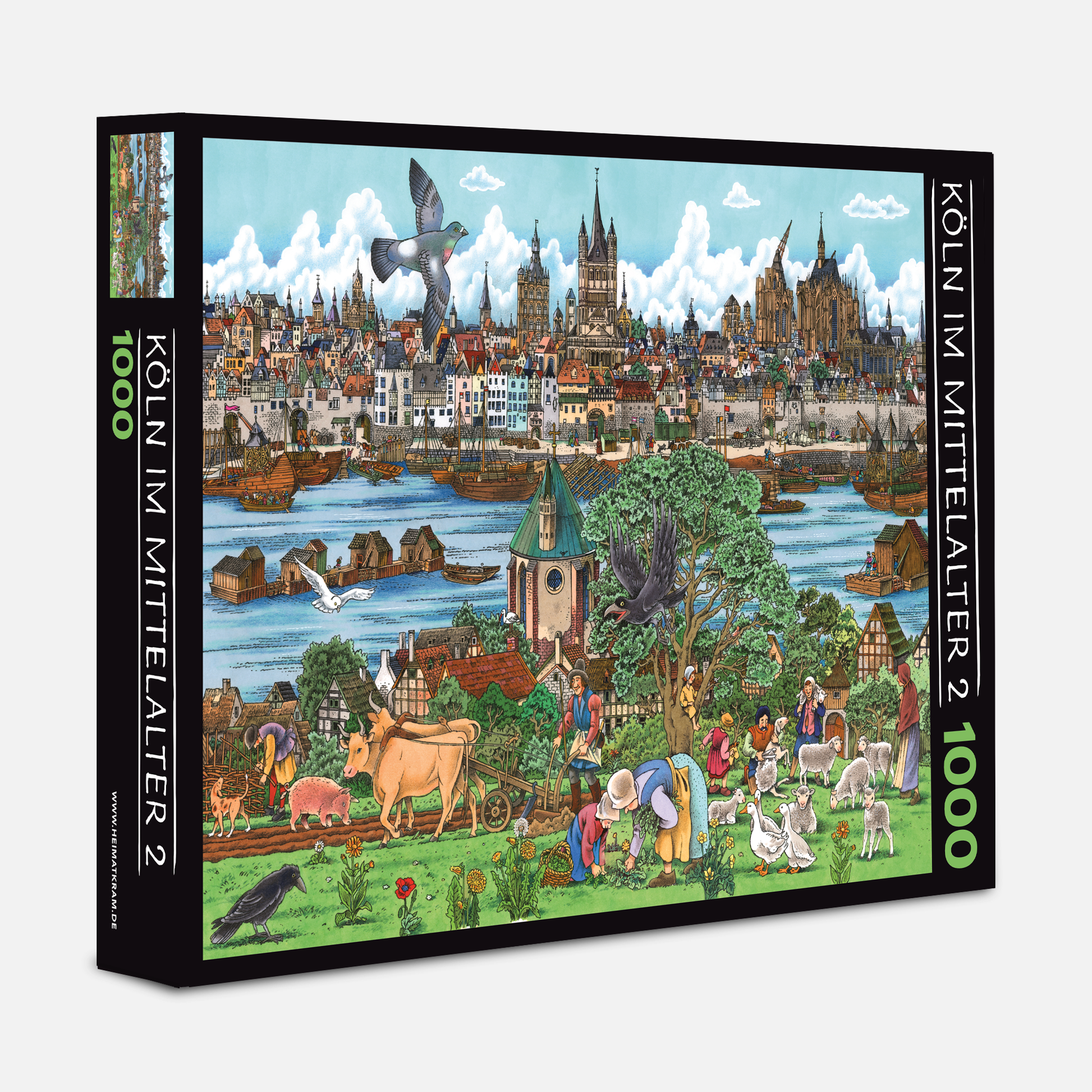 Schwarze Verpackungsbox des Köln Puzzle Mittelalter mit 1000 Teilen.