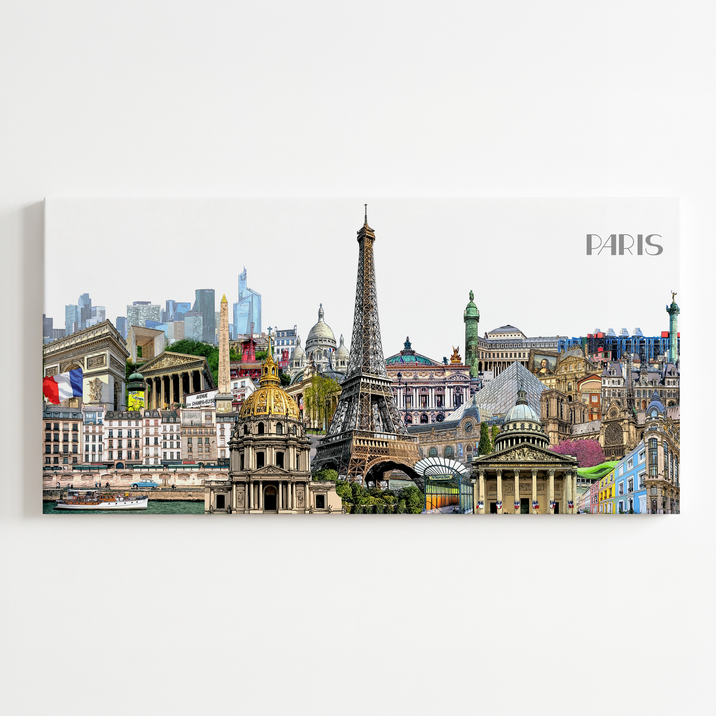 Paris Skyline Leinwand mit Eiffelturm und Louvre