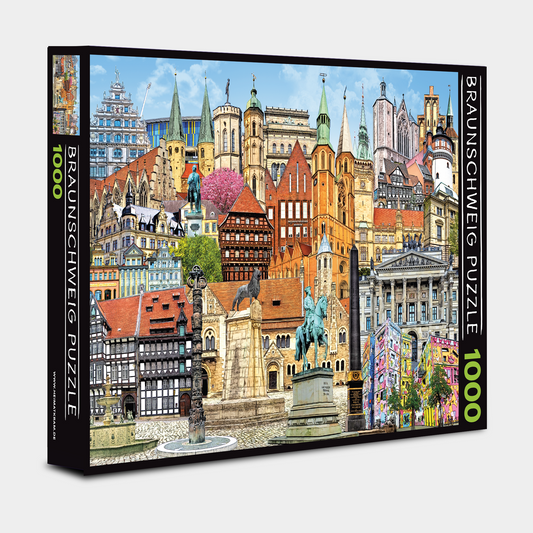 Braunschweig Puzzle 1000 Teile mit Stadtcollage Motiv auf der Produktbox