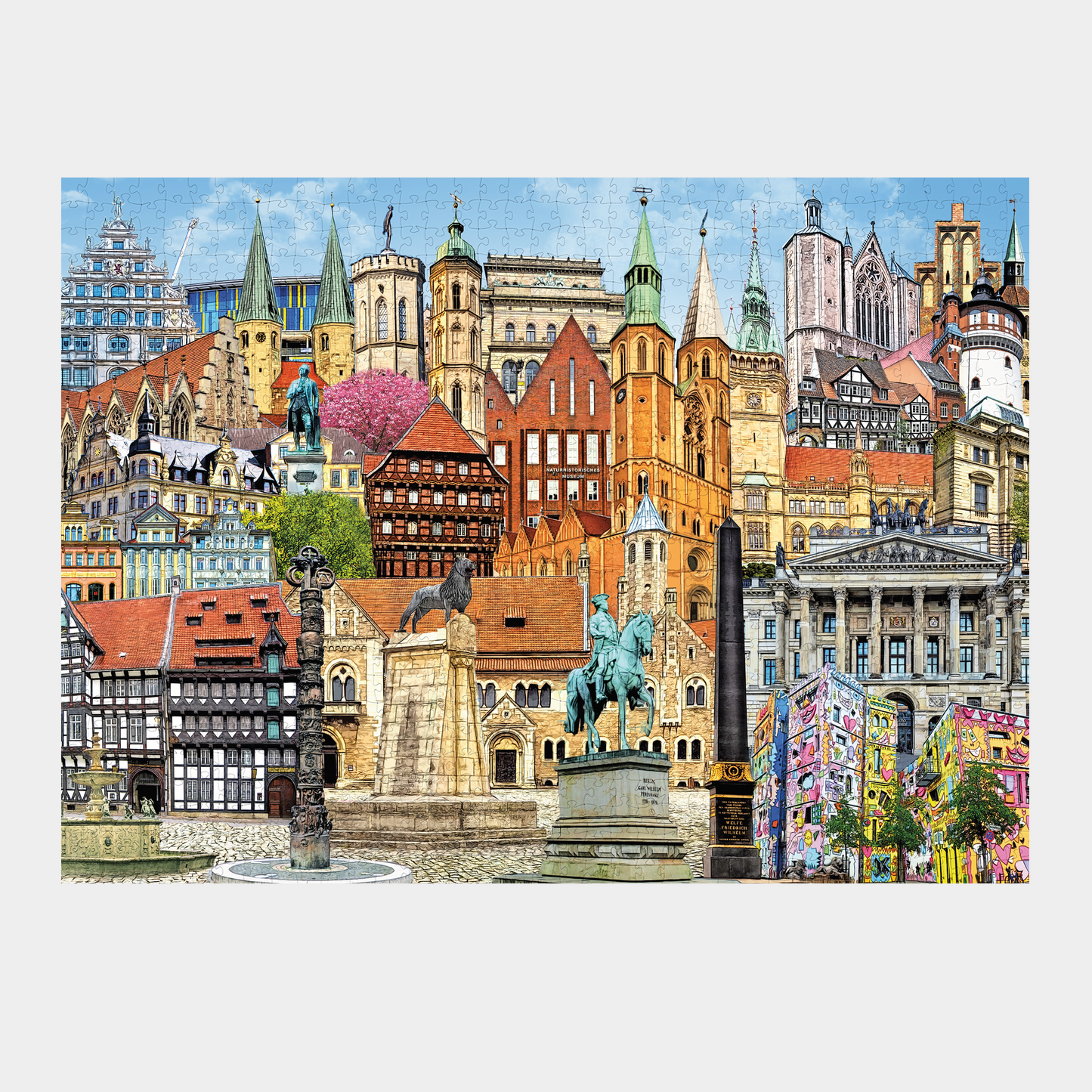 Komplettes Puzzle-Motiv Braunschweig mit Burglöwe, Dom und buntem Rizzi-Haus