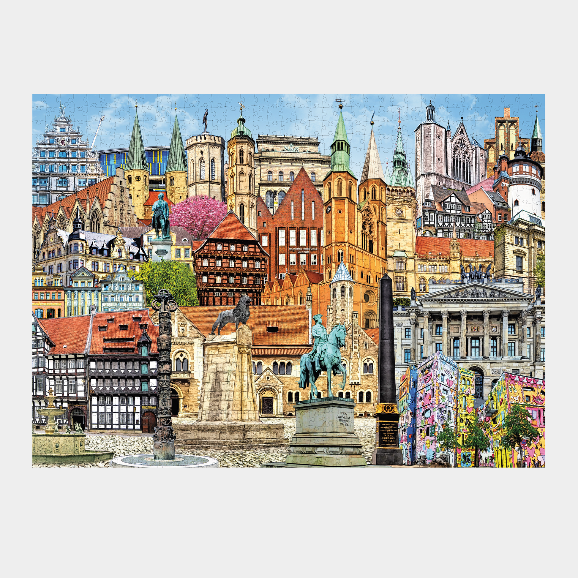 Komplettes Puzzle-Motiv Braunschweig mit Burglöwe, Dom und buntem Rizzi-Haus