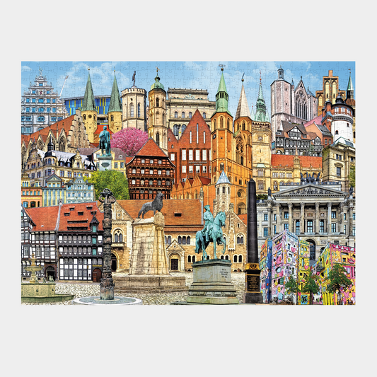 Komplettes Puzzle-Motiv Braunschweig mit Burglöwe, Dom und buntem Rizzi-Haus