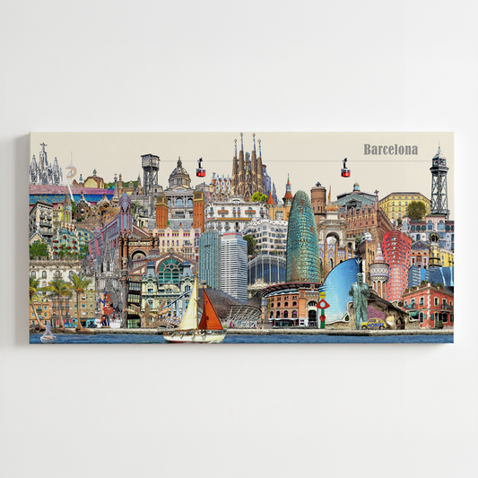 Barcelona Leinwand mit Sagrada Família und Skyline Motiv von Bernd Röttgers.
