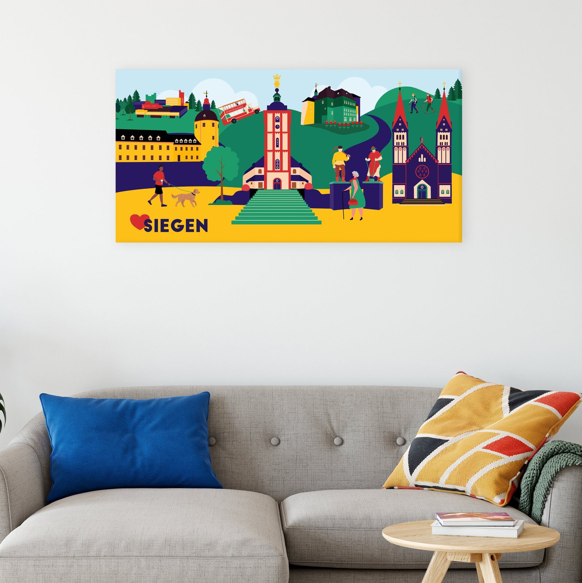 Modernes Wandbild Siegen als hochwertiger Kunstdruck auf Holzkeilrahmen im Querformat.
