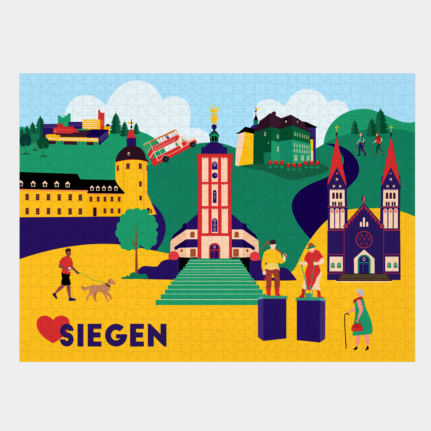 Fertig gelegtes Siegen Puzzle mit Oberem Schloss und Rathaus