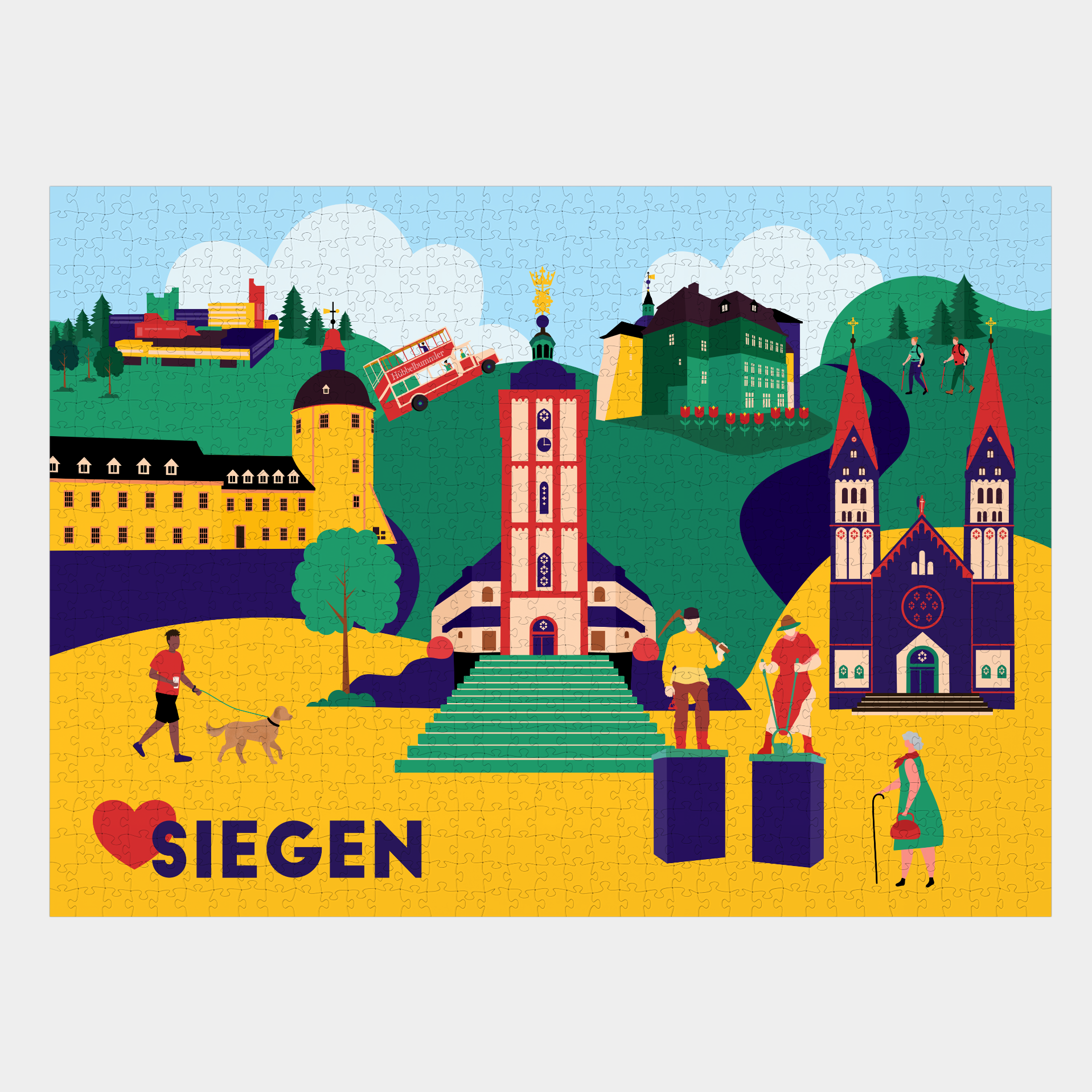 Fertig gelegtes Siegen Puzzle mit Oberem Schloss und Rathaus