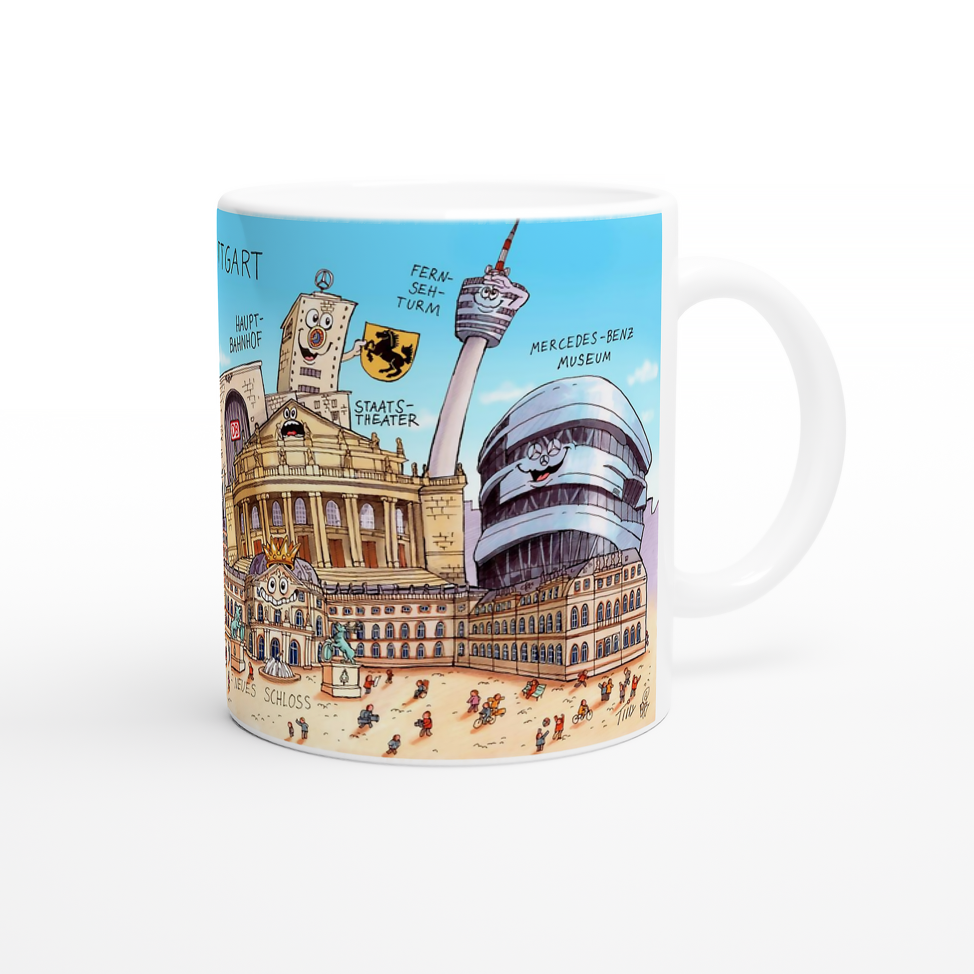 Stuttgart Tasse linke Seite mit Stiftskirche und Porsche Museum