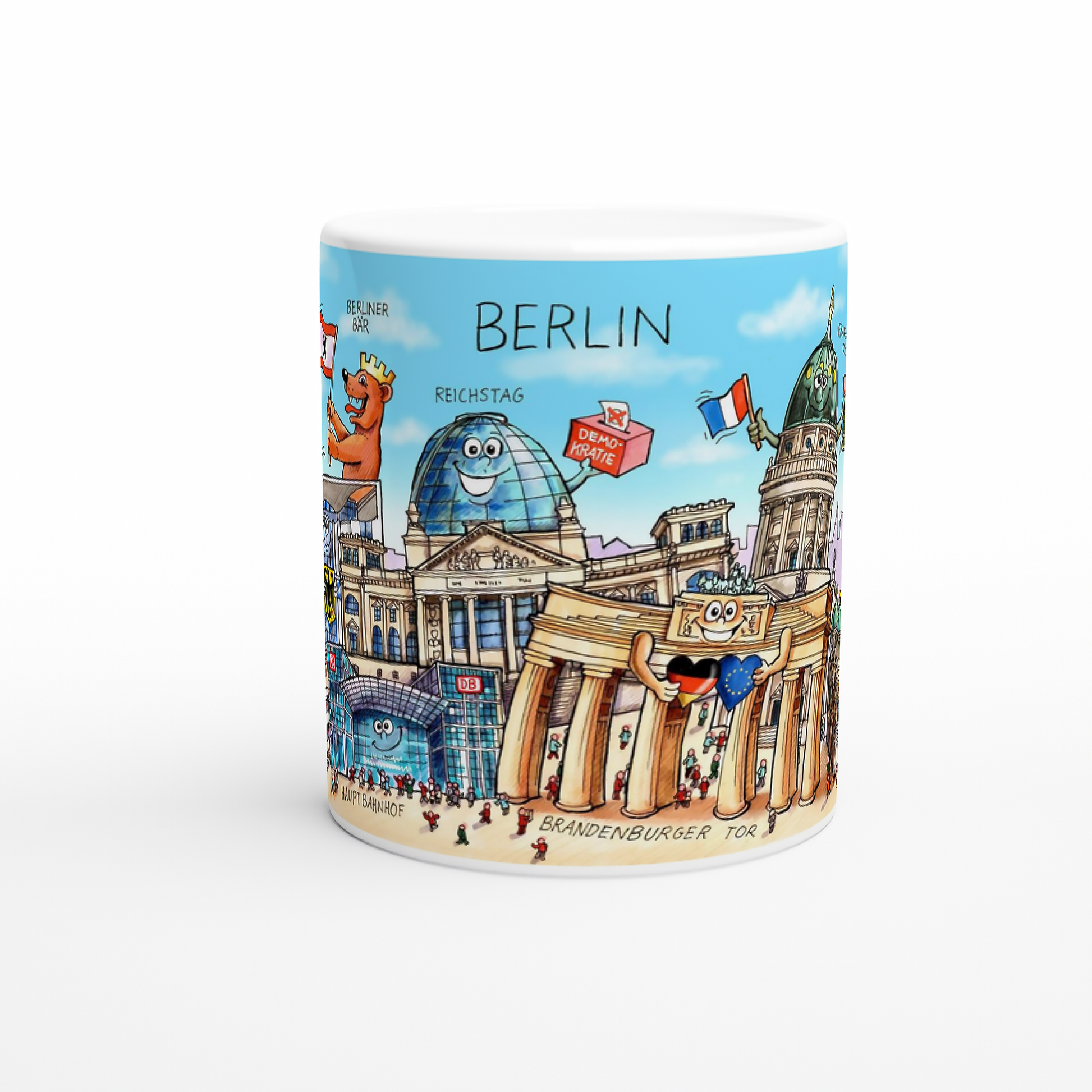 Vorderseite der Berlin Tasse mit lachendem Reichstag und Brandenburger Tor