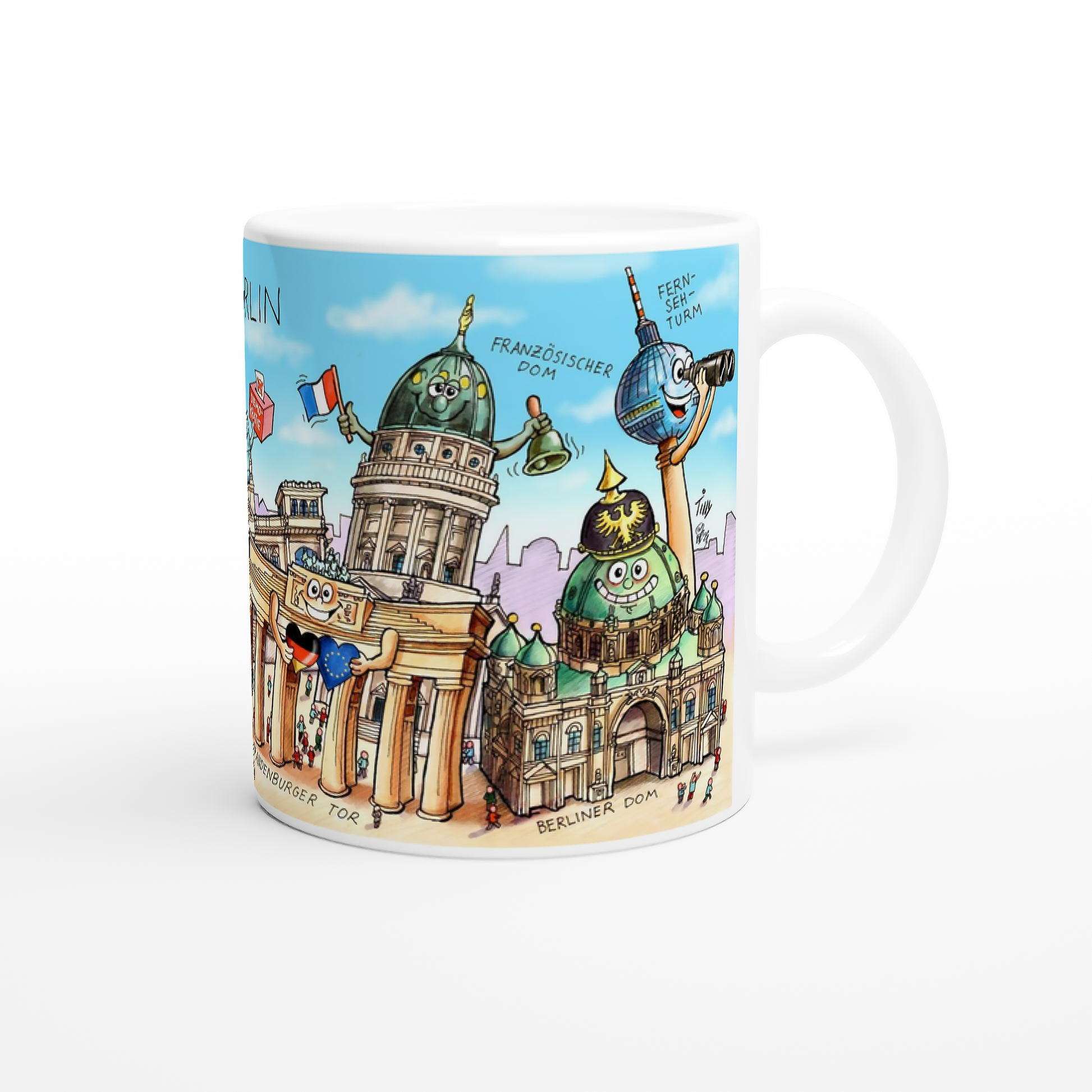 Seitenansicht der Kaffeetasse mit Fernsehturm und Berliner Dom