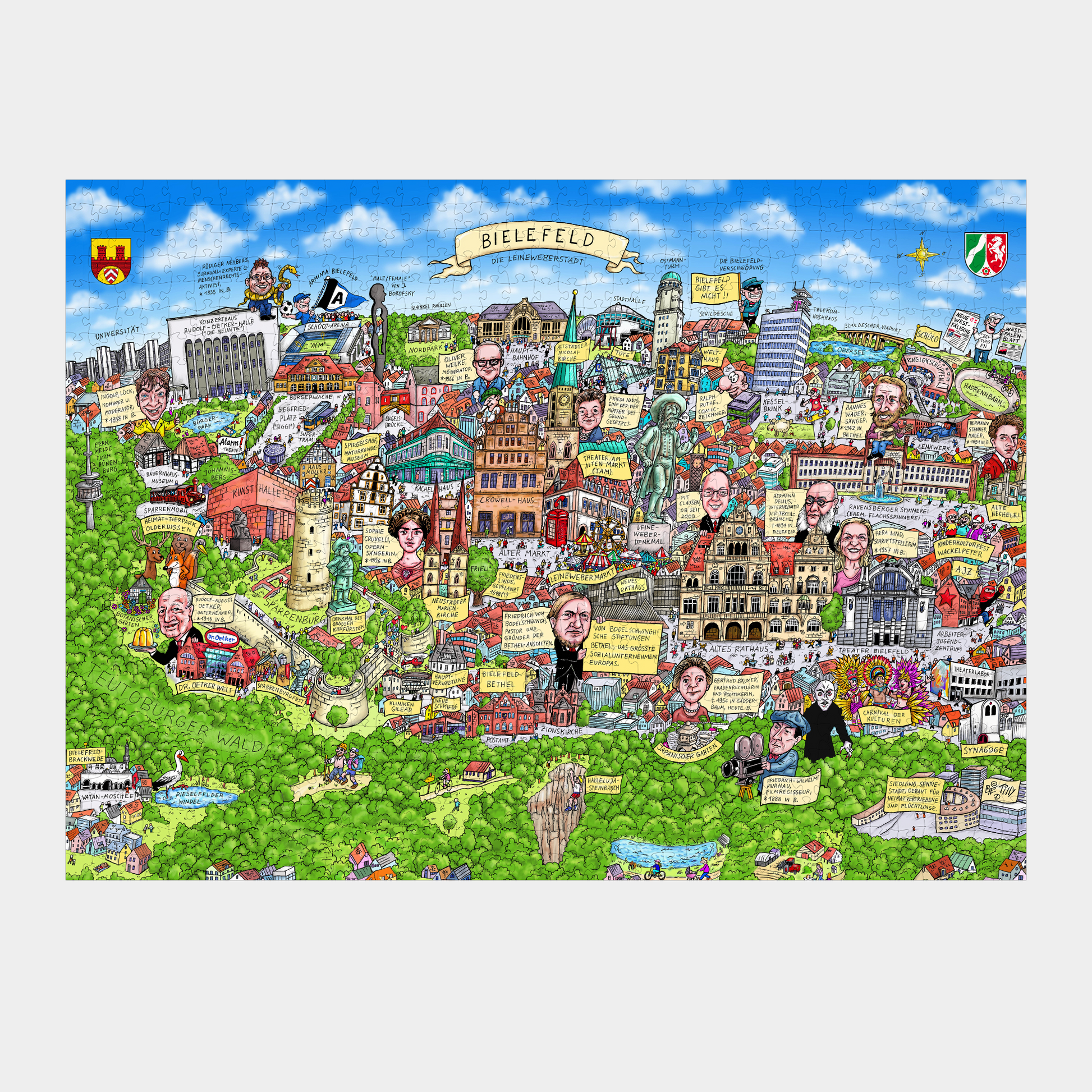 Fertig gelegtes Stadtpuzzle Bielefeld von oben mit 1000 Puzzleteilen.