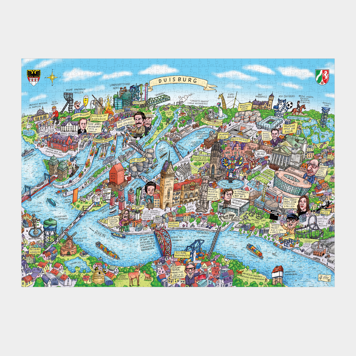 Vollständiges Duisburg Puzzle Wimmelbild von Jacques Tilly.