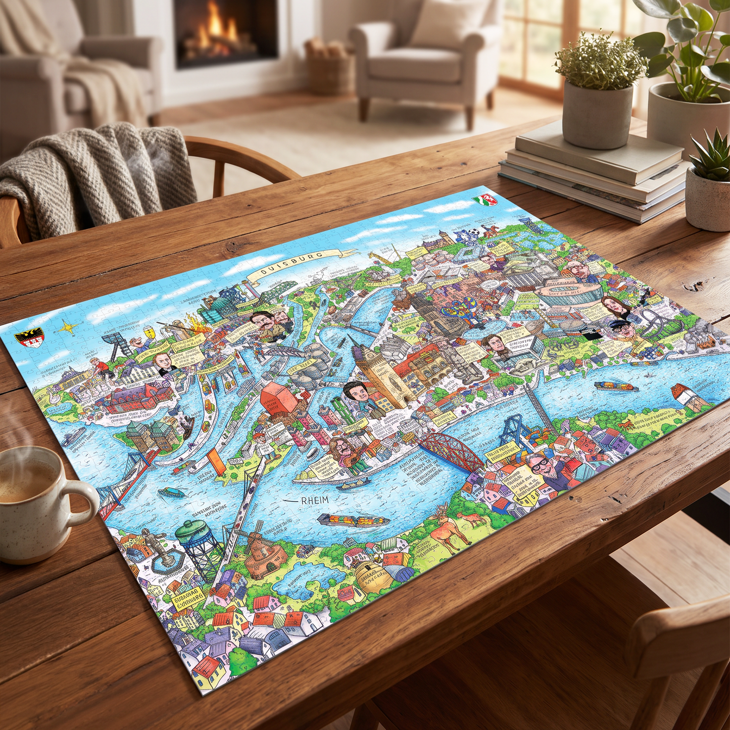 Duisburg Puzzle 1000 Teile fertig gepuzzelt auf einem Holztisch.
