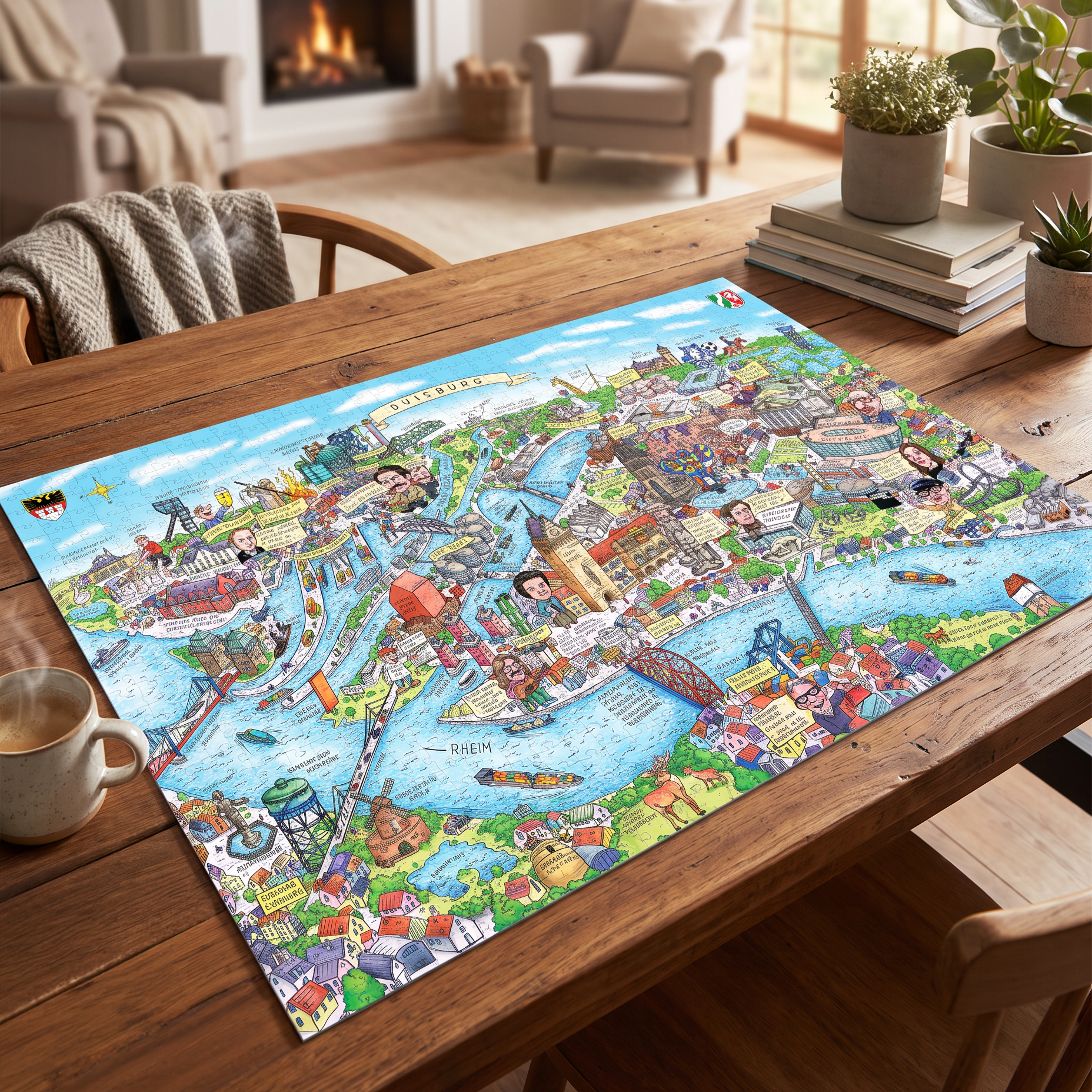 Duisburg Puzzle 1000 Teile fertig gepuzzelt auf einem Holztisch.