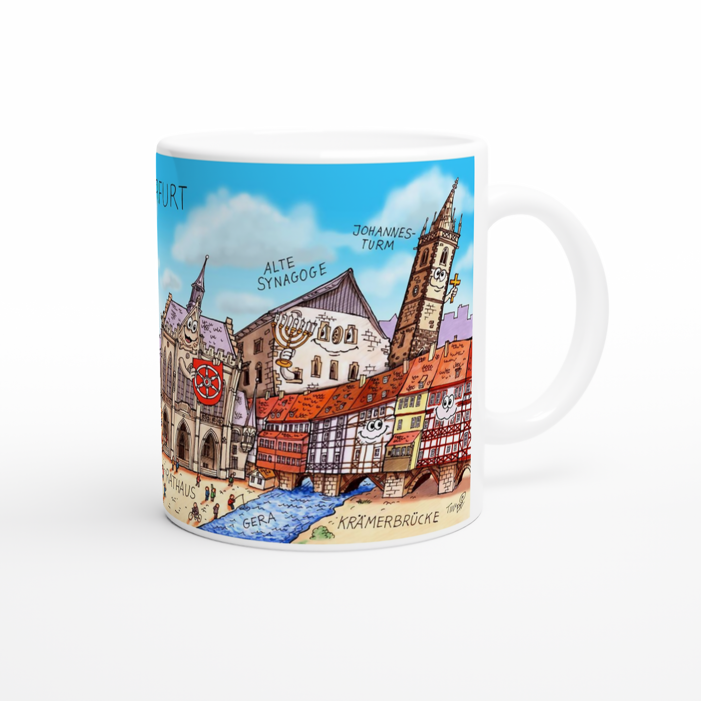Rückseite der Erfurt Tasse mit Alter Synagoge und Johannesturm.