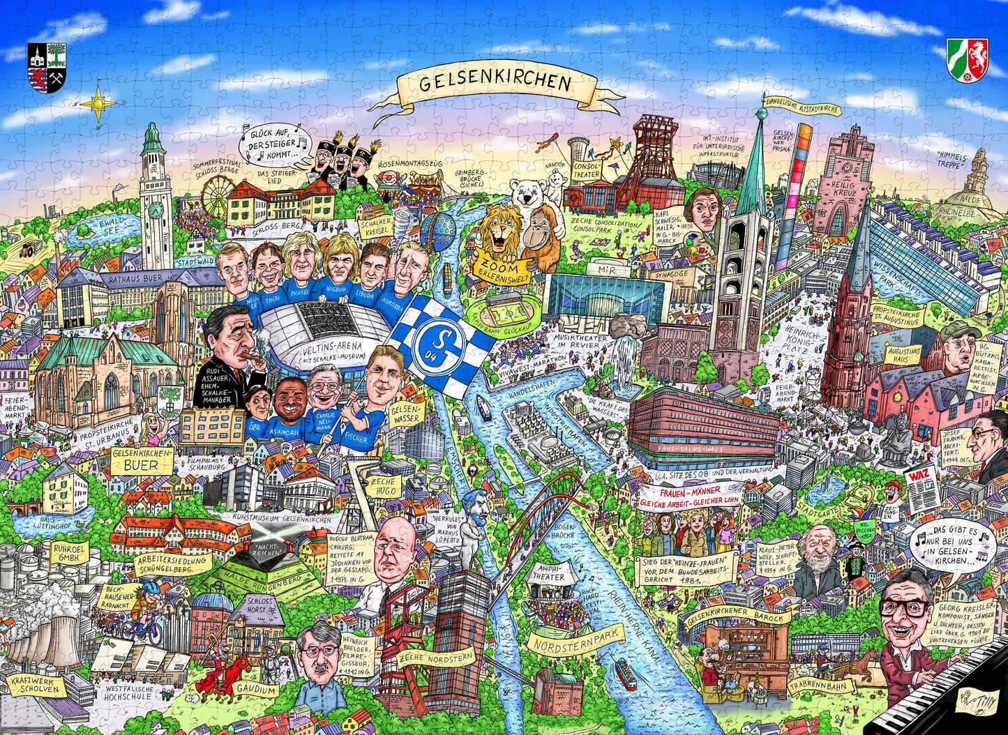 Detailansicht Gelsenkirchen Puzzle mit Veltins-Arena und Schalke-Elementen.