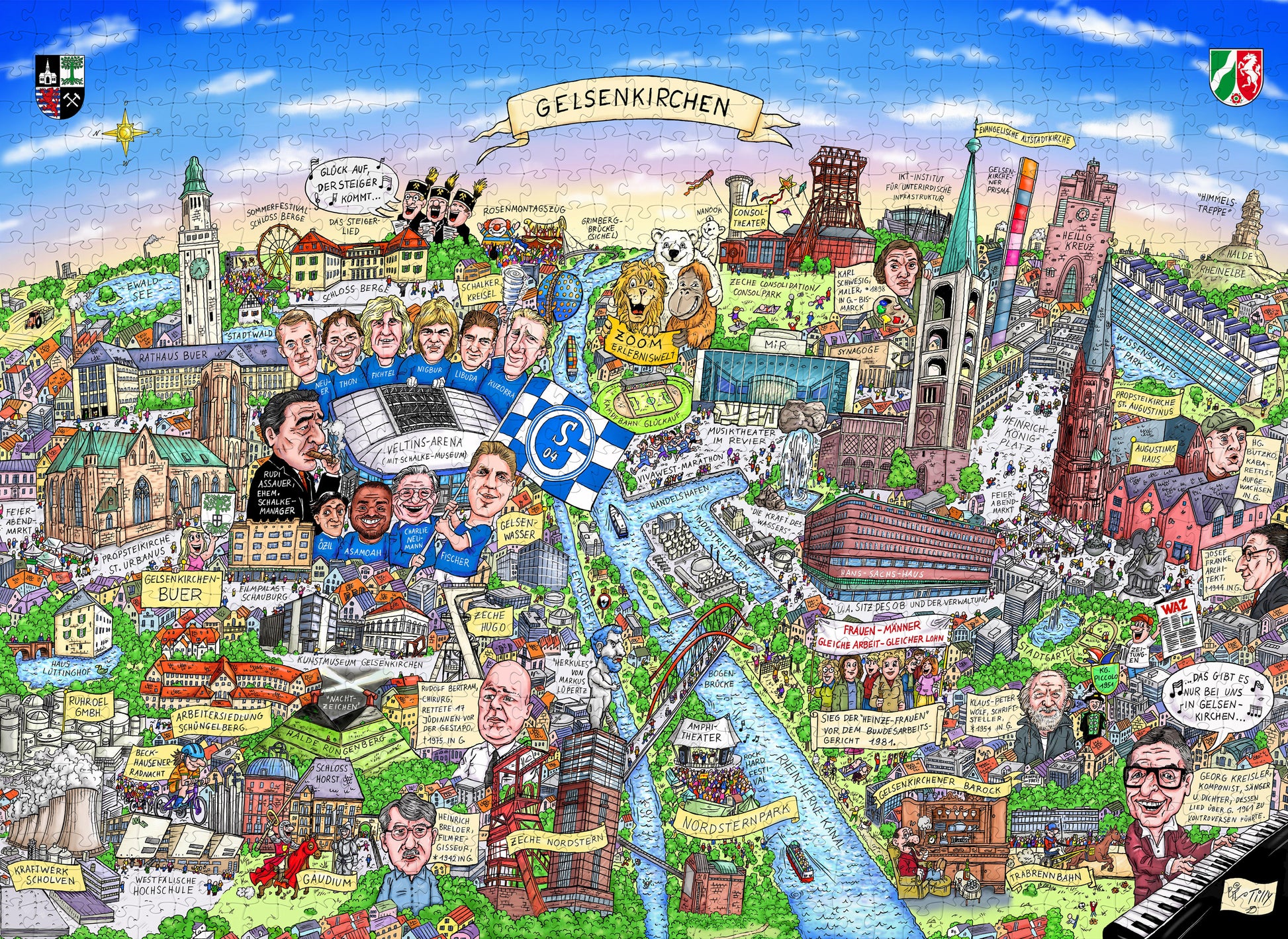 Detailansicht Gelsenkirchen Puzzle mit Veltins-Arena und Schalke-Elementen.