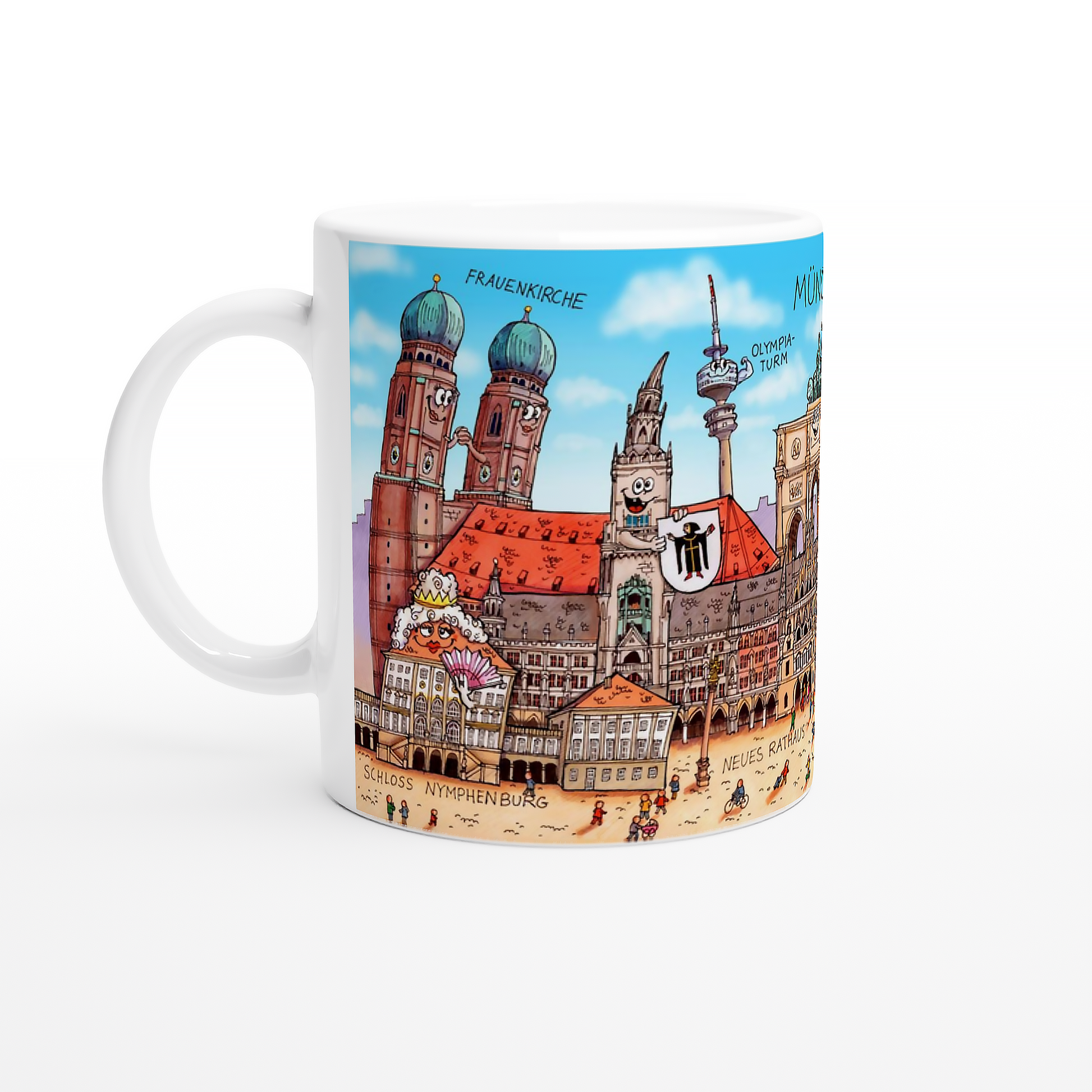 Jacques Tilly Tasse München mit Siegestor, Autos und BMW Welt.
