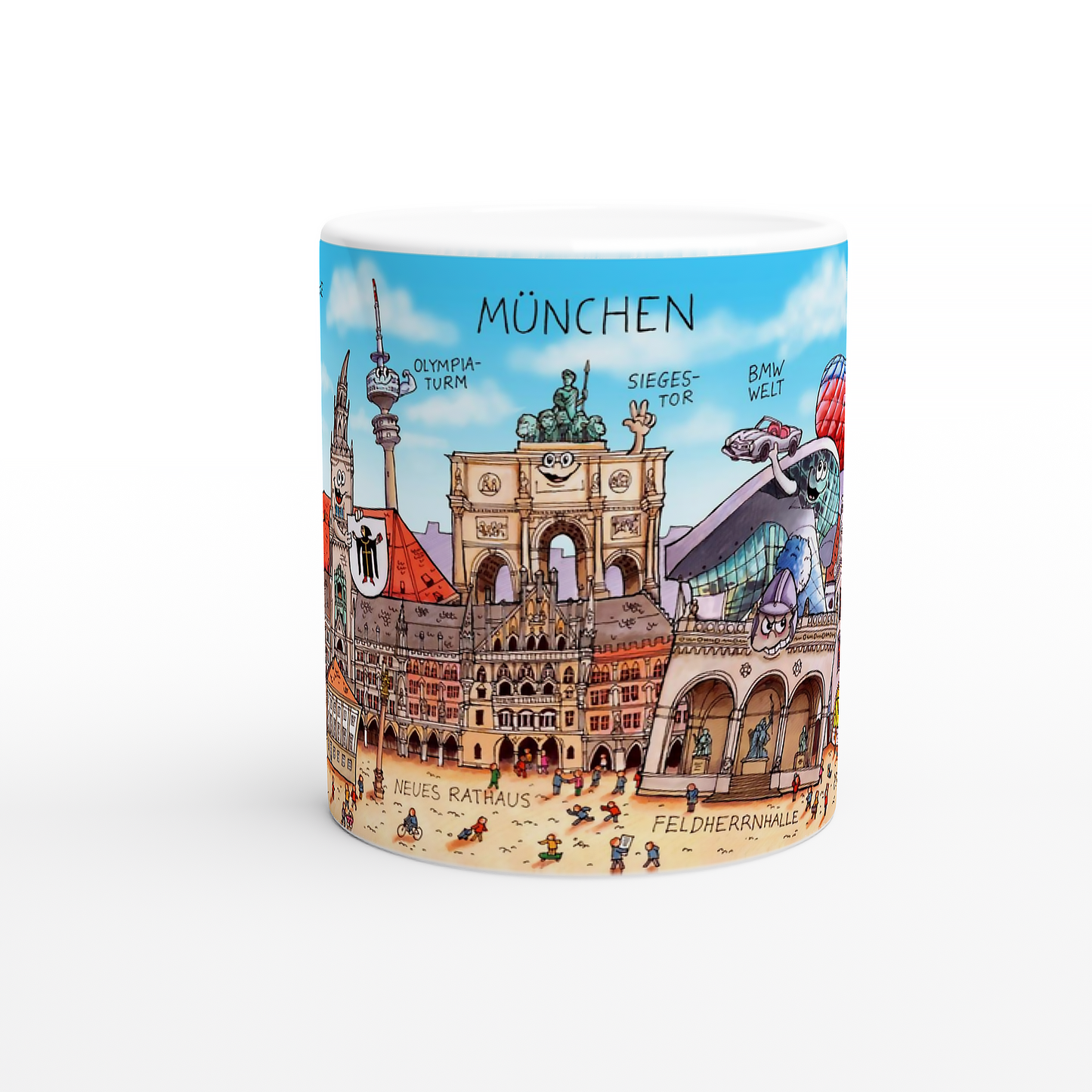 Witziges München Motiv auf Kaffeetasse mit Feldherrnhalle.